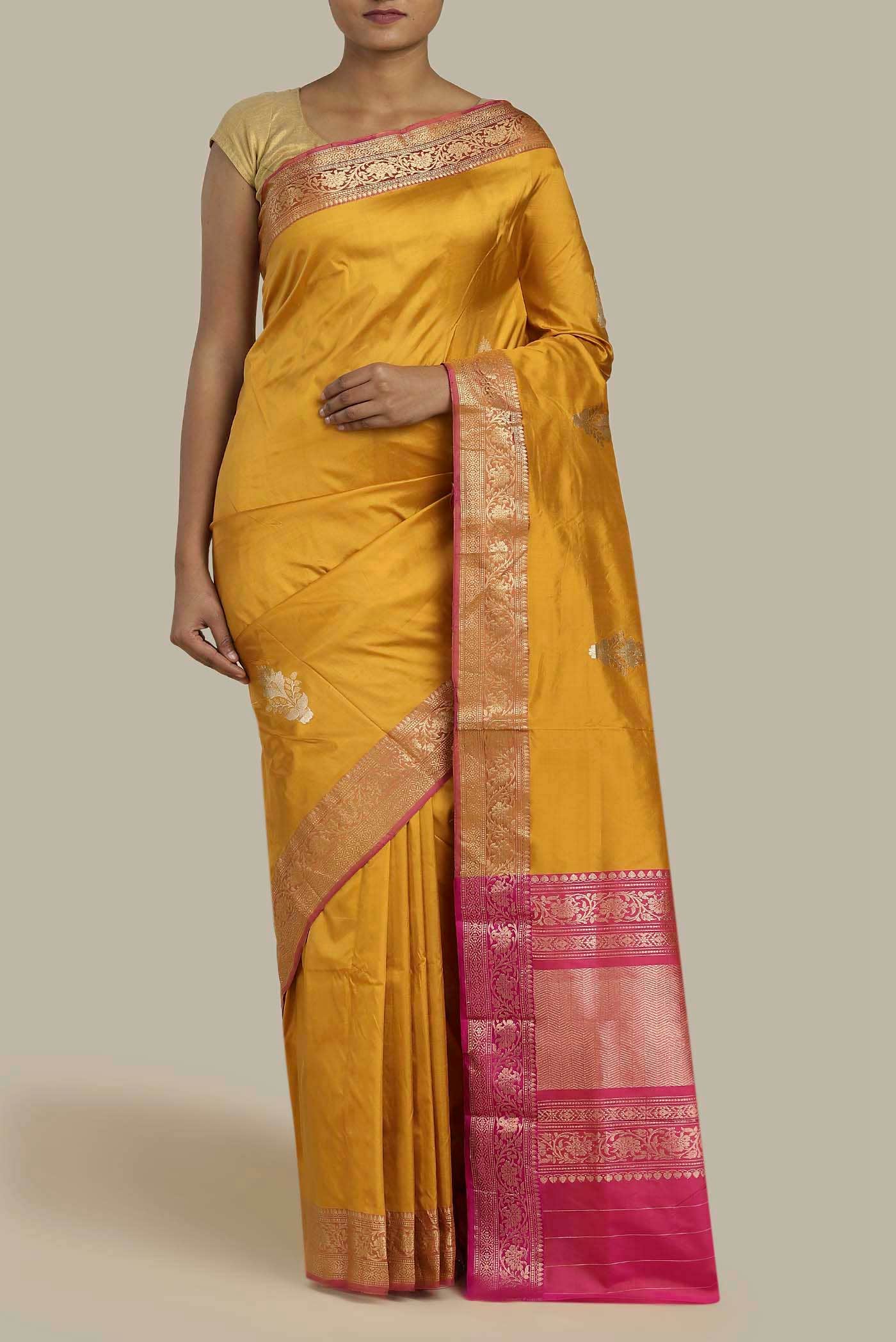 Yellow Banarasi Katan Silk Saree