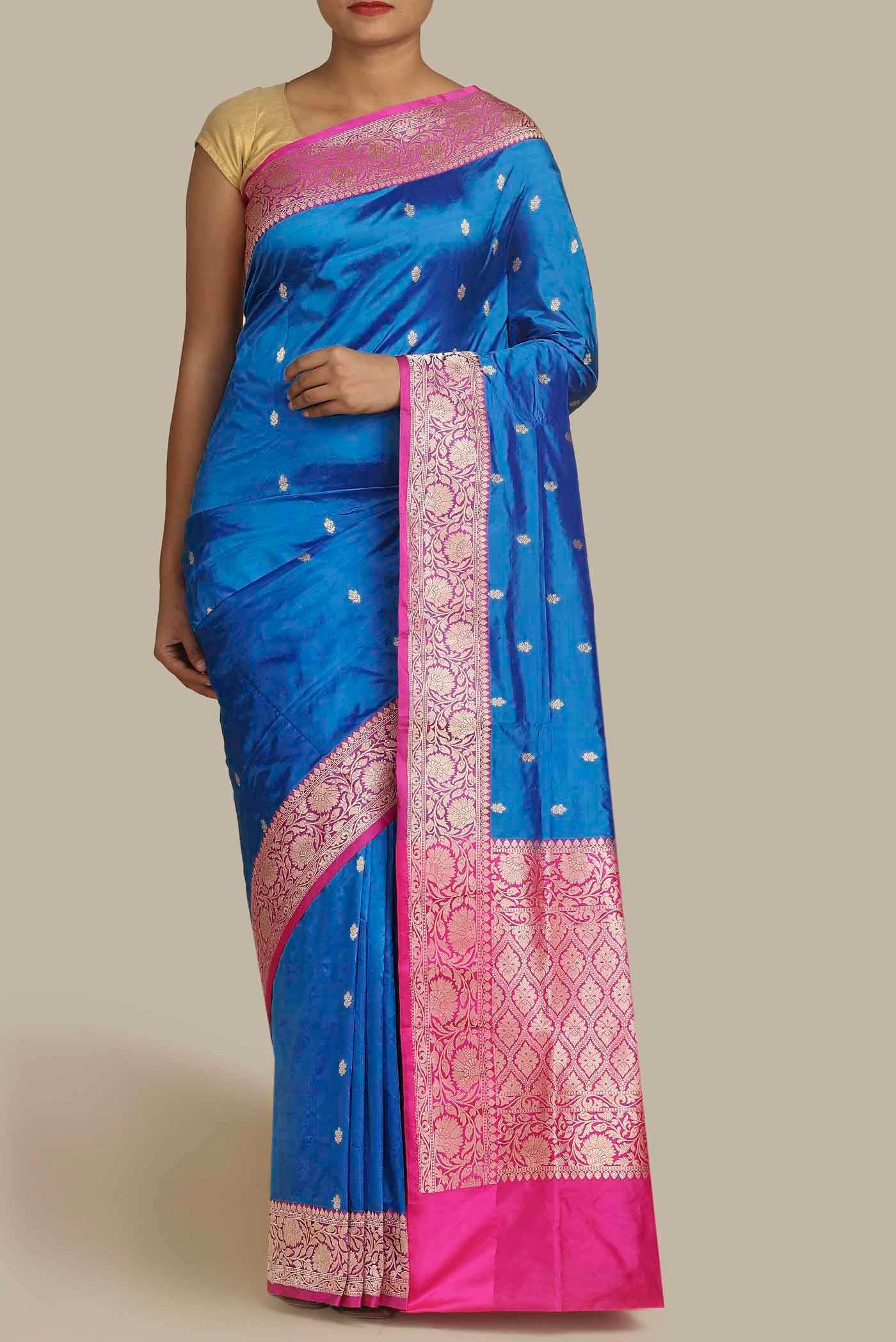 Blue Banarasi Katan Silk Saree