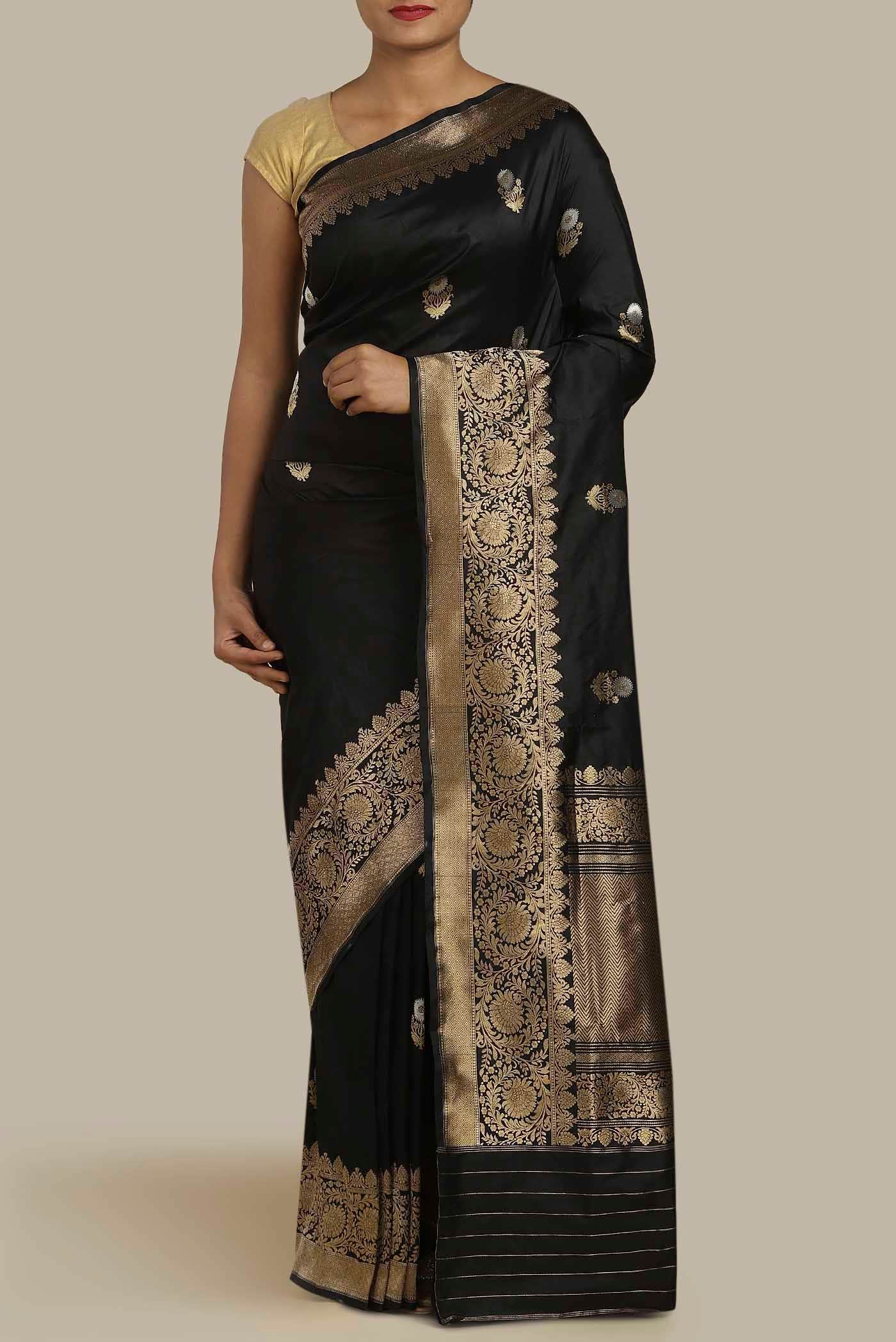 Black Banarasi Katan Silk Saree
