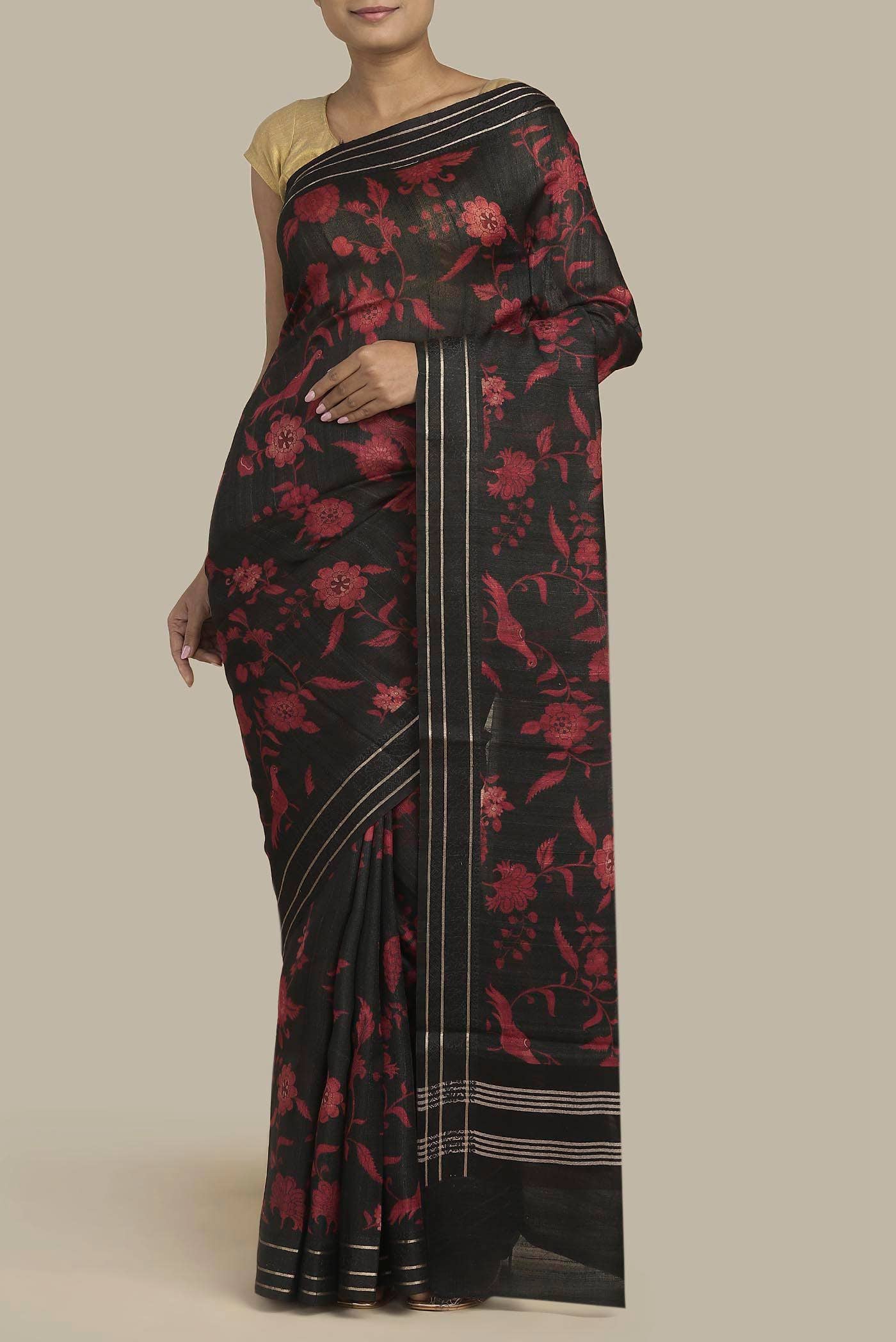 Black Bhagalpuri Tussar Silk Saree