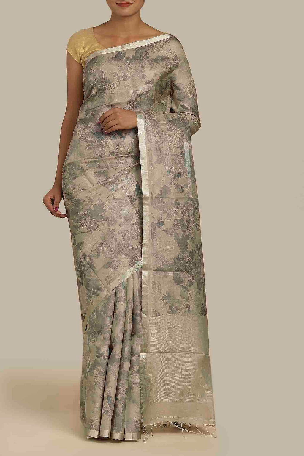 Beige Bhagalpuri Tussar Silk Saree