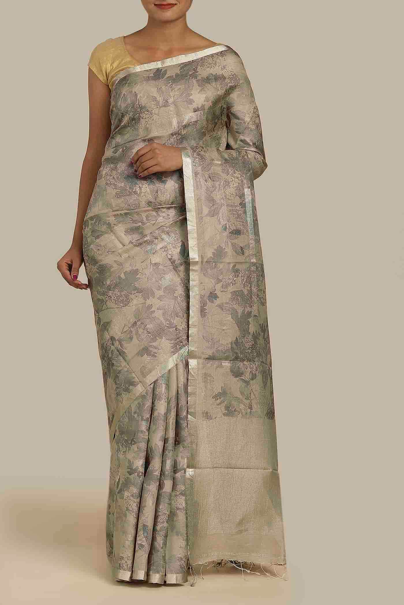 Beige Bhagalpuri Tussar Silk Saree
