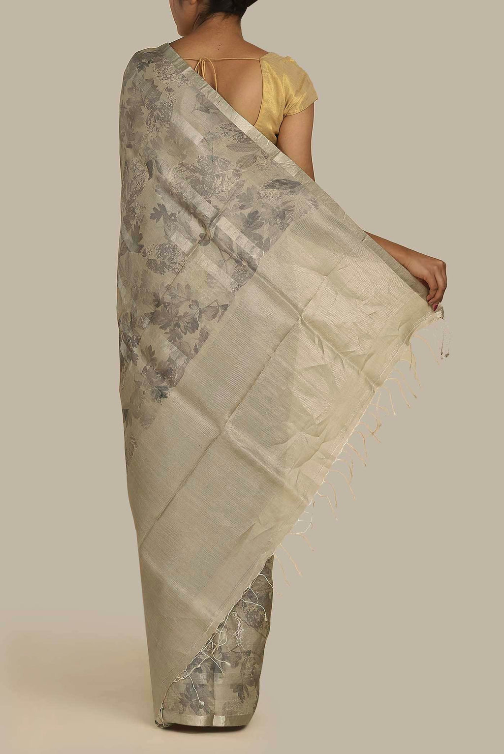 Beige Bhagalpuri Tussar Silk Saree