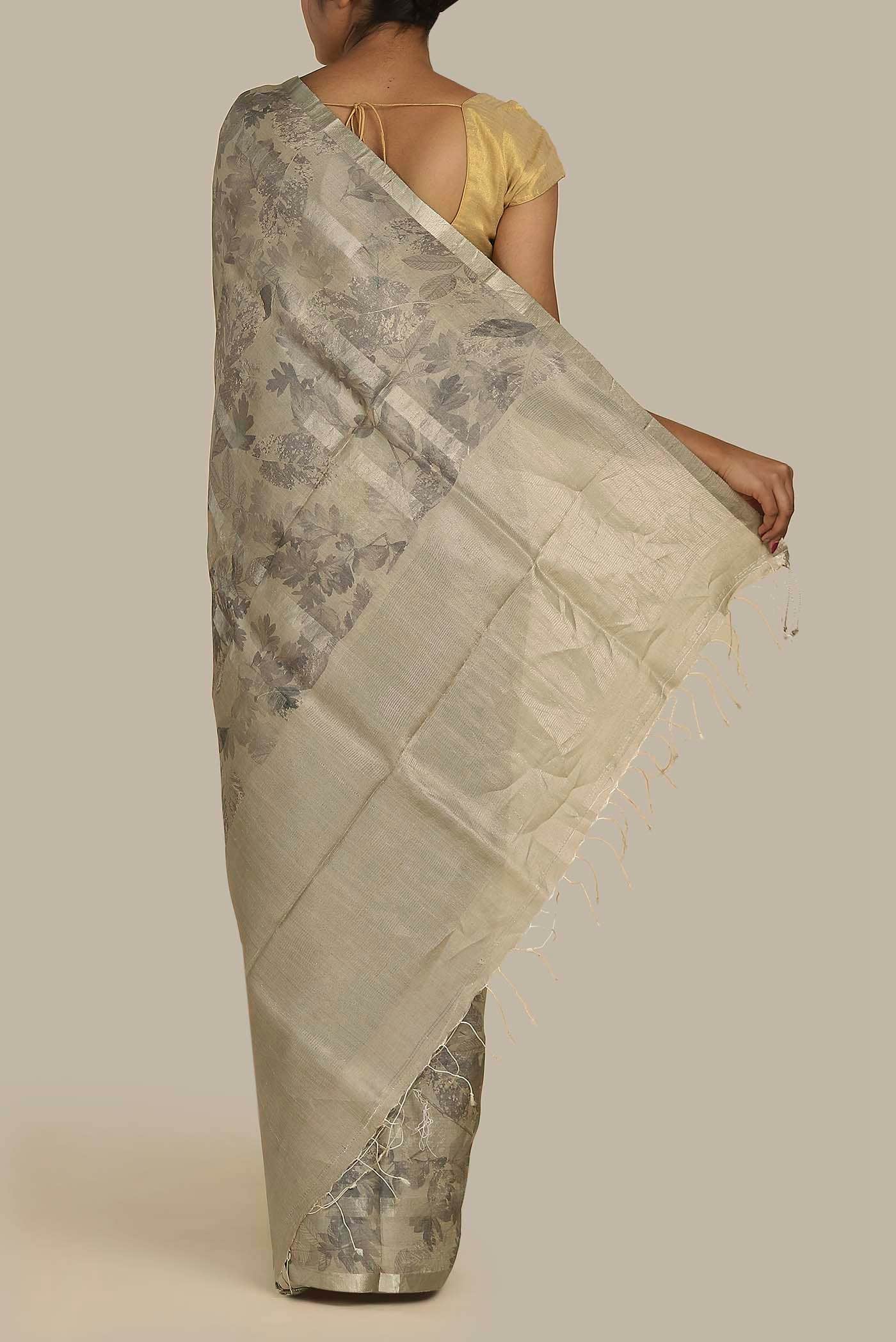 Beige Bhagalpuri Tussar Silk Saree