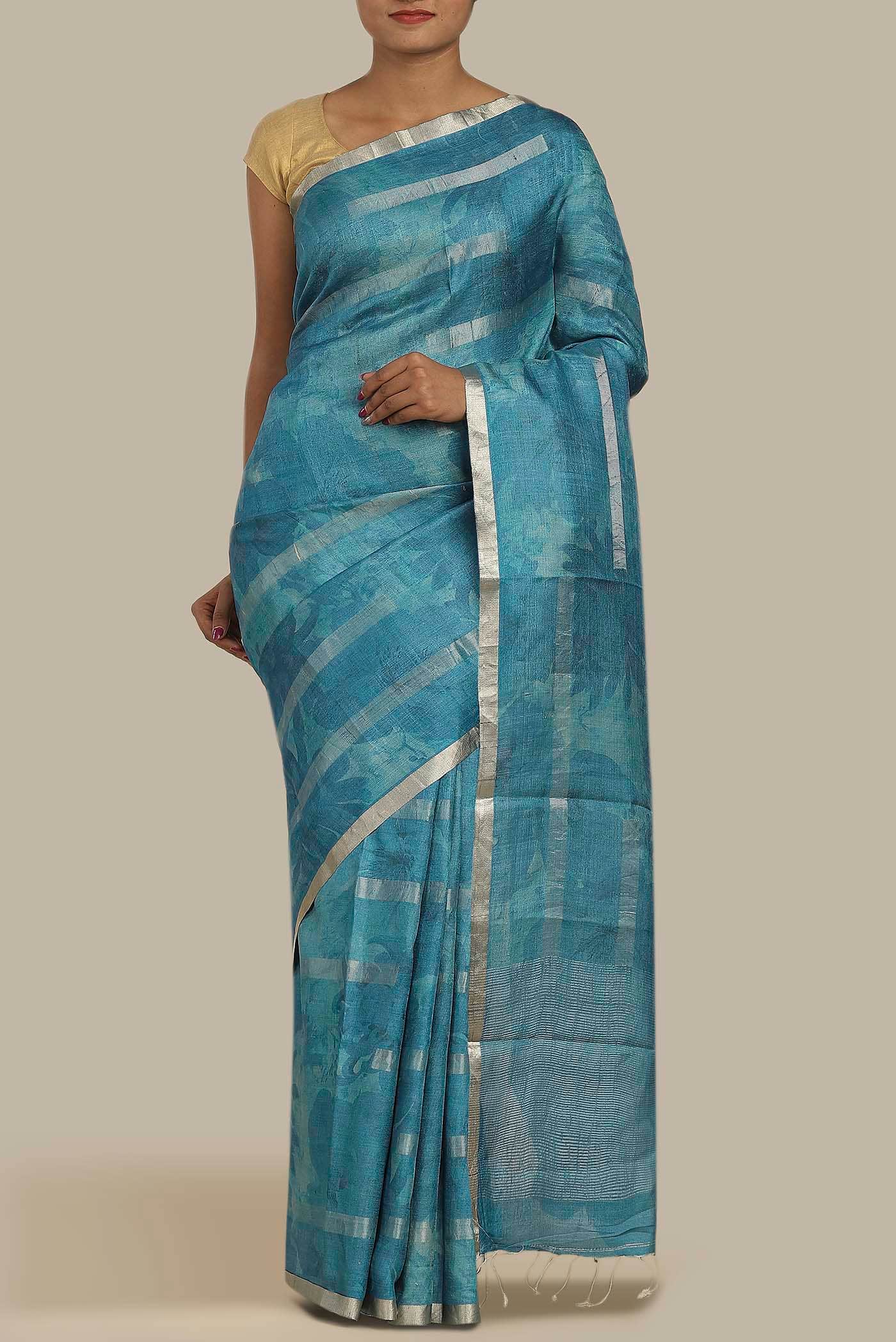 Blue Bhagalpuri Tussar Silk Saree