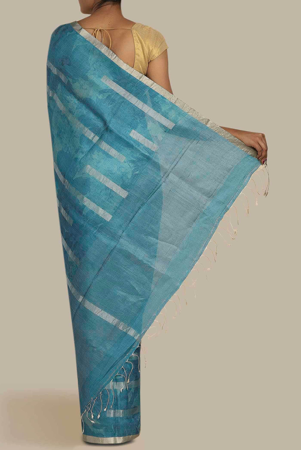 Blue Bhagalpuri Tussar Silk Saree