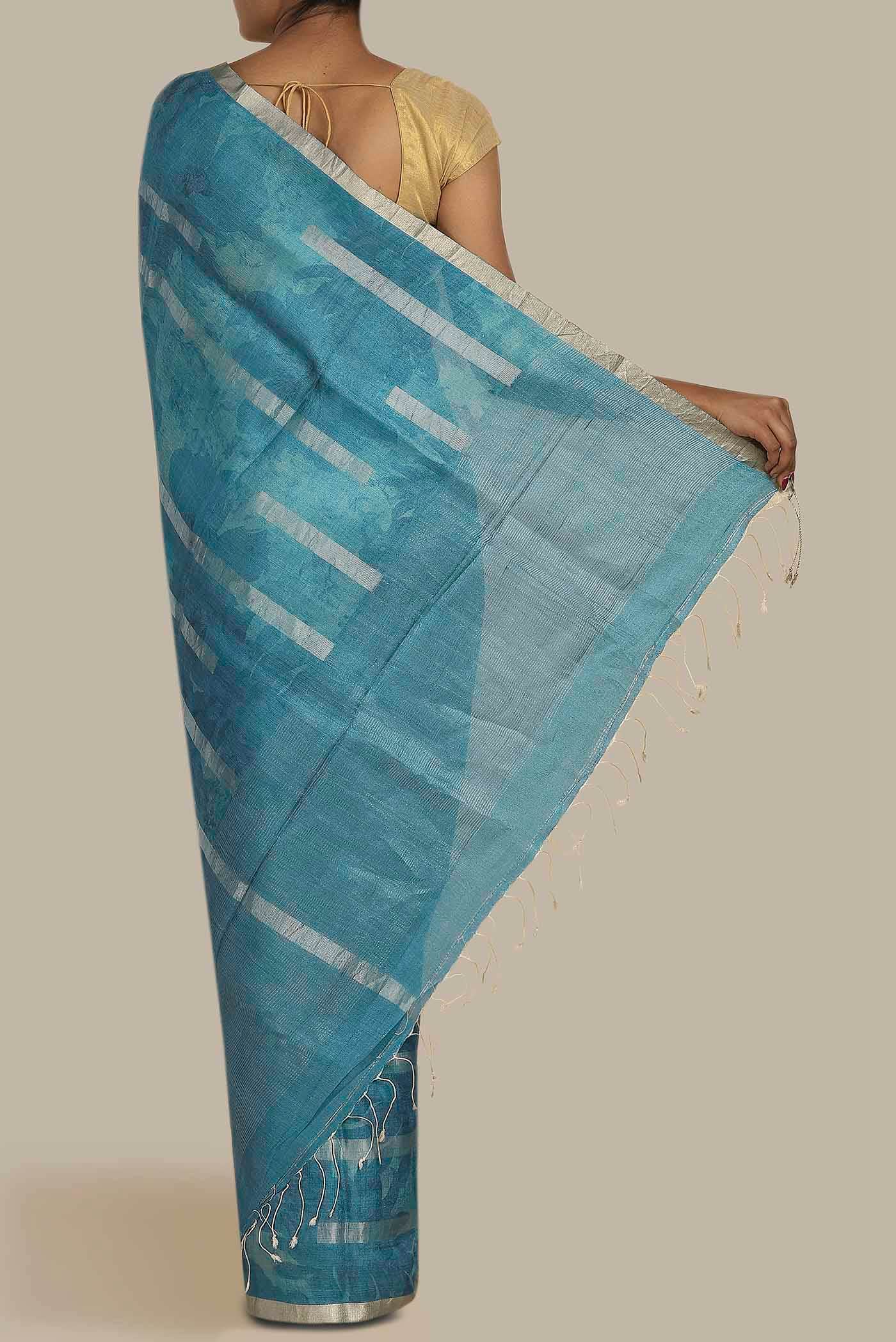 Blue Bhagalpuri Tussar Silk Saree