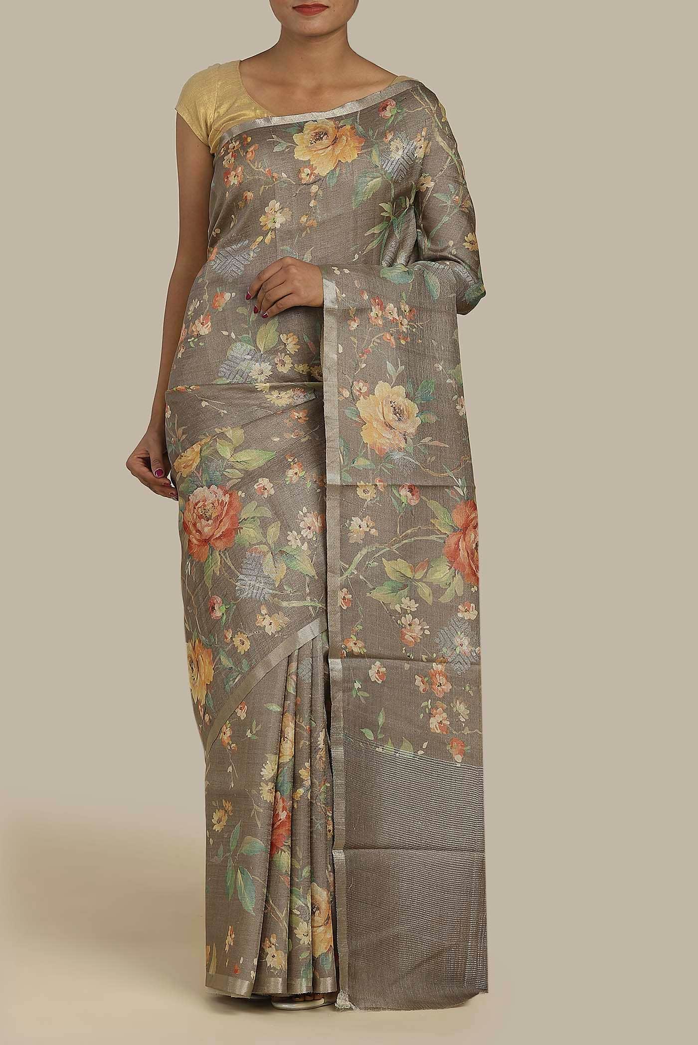 Brown Bhagalpuri Tussar Silk Saree