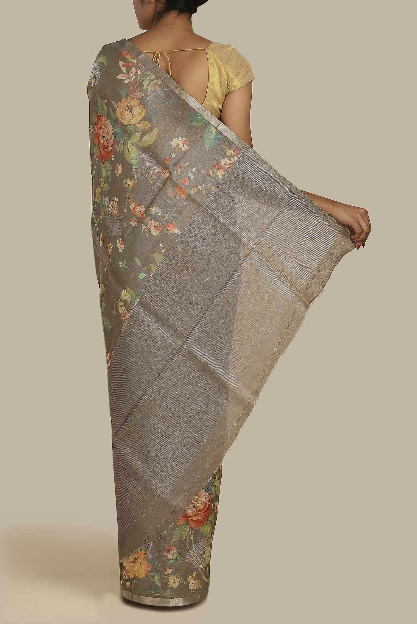 Brown Bhagalpuri Tussar Silk Saree
