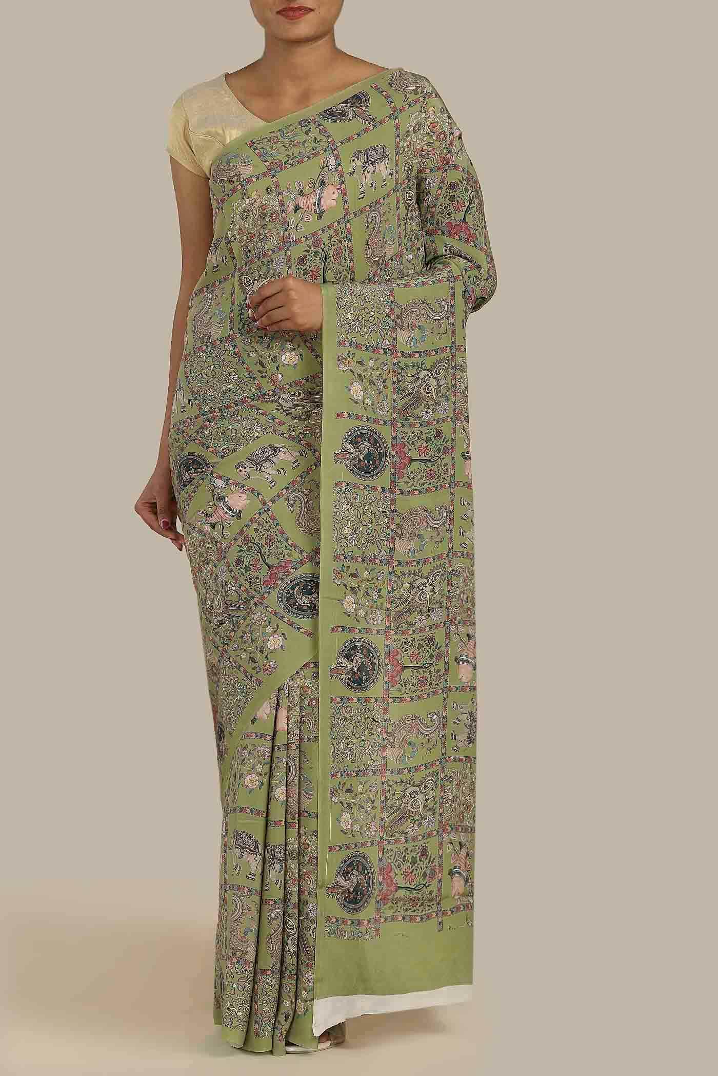 Green Crepe Saree