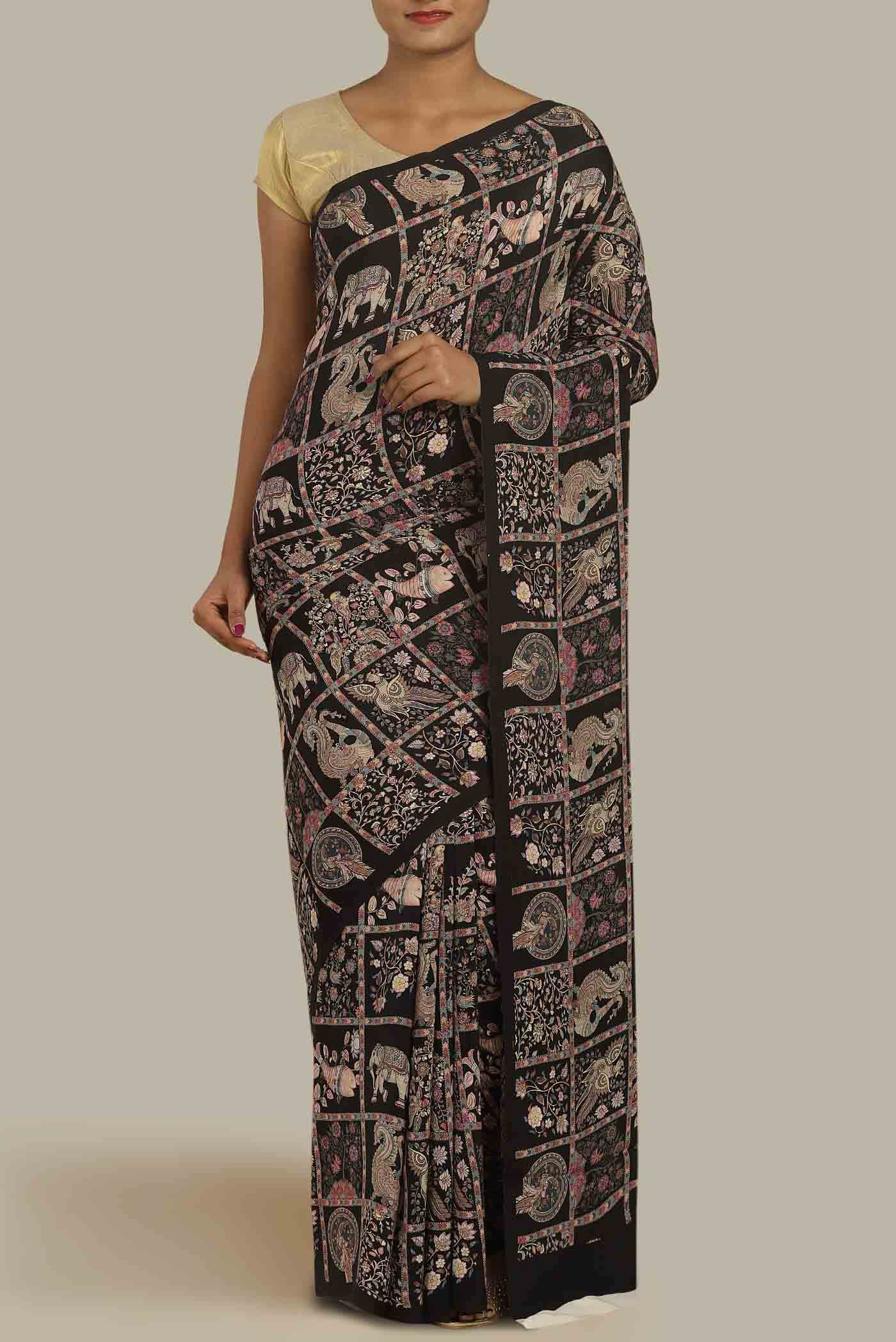 Black Mysore Crepe Saree