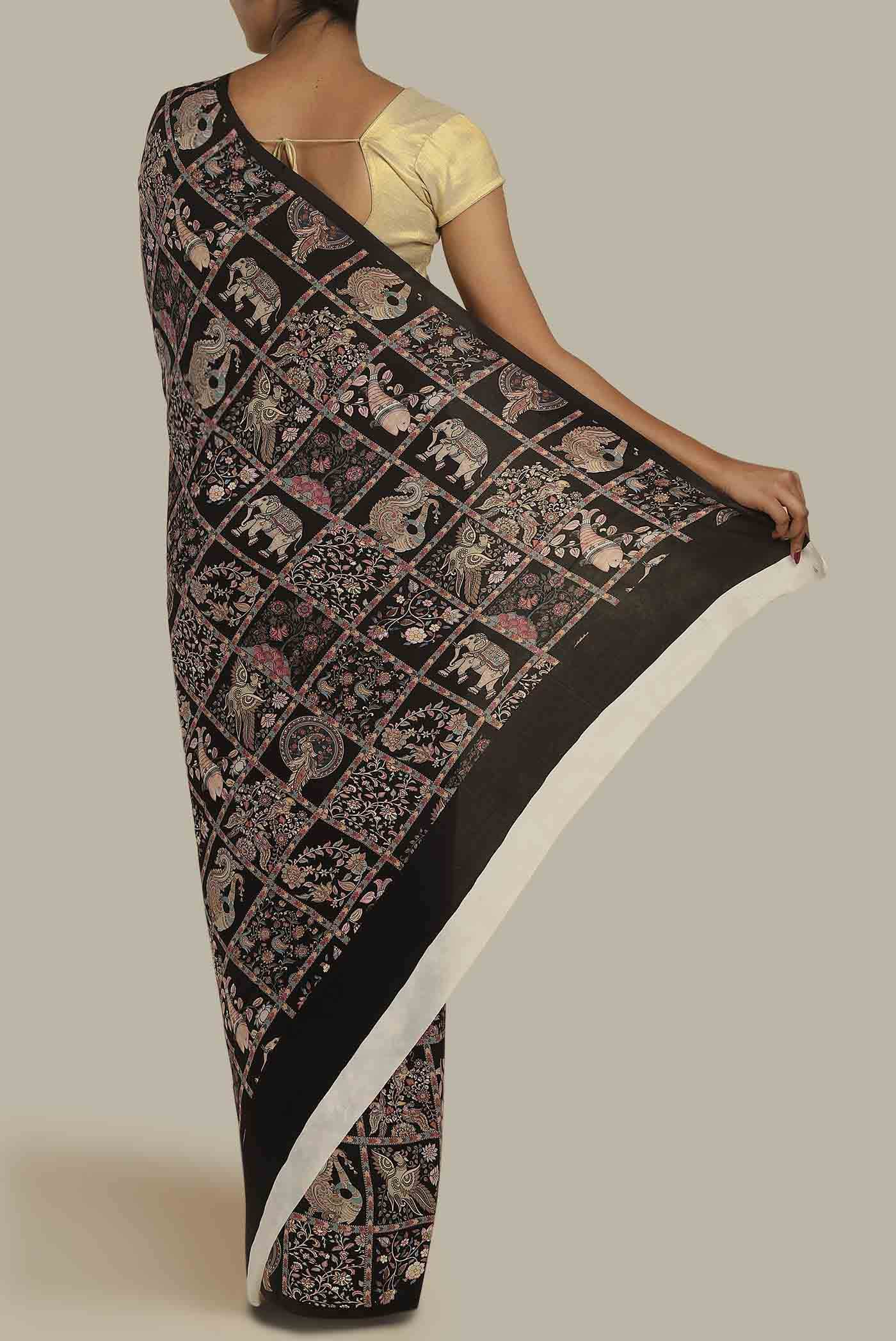 Black Mysore Crepe Saree