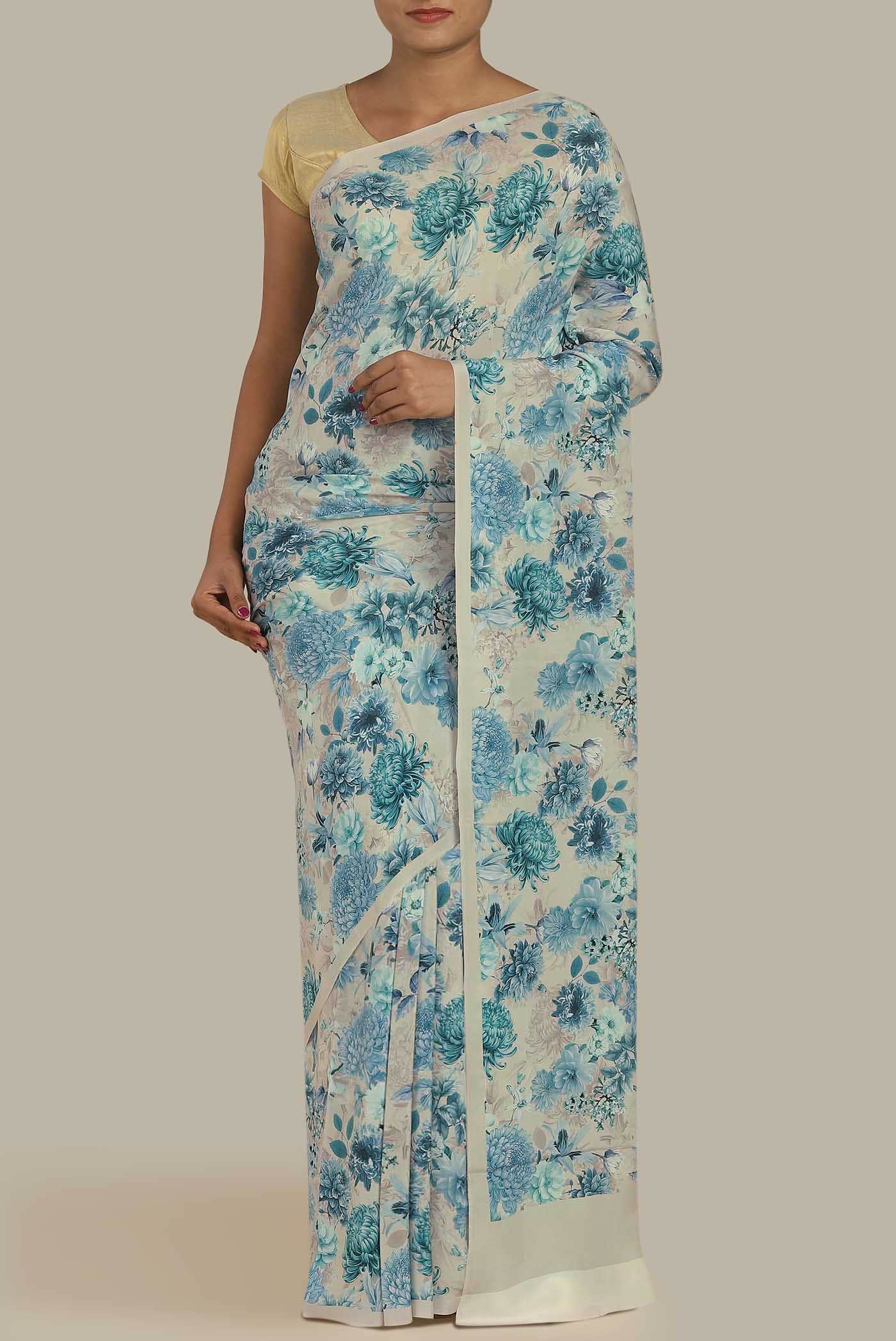 Beige Mysore Crepe Saree