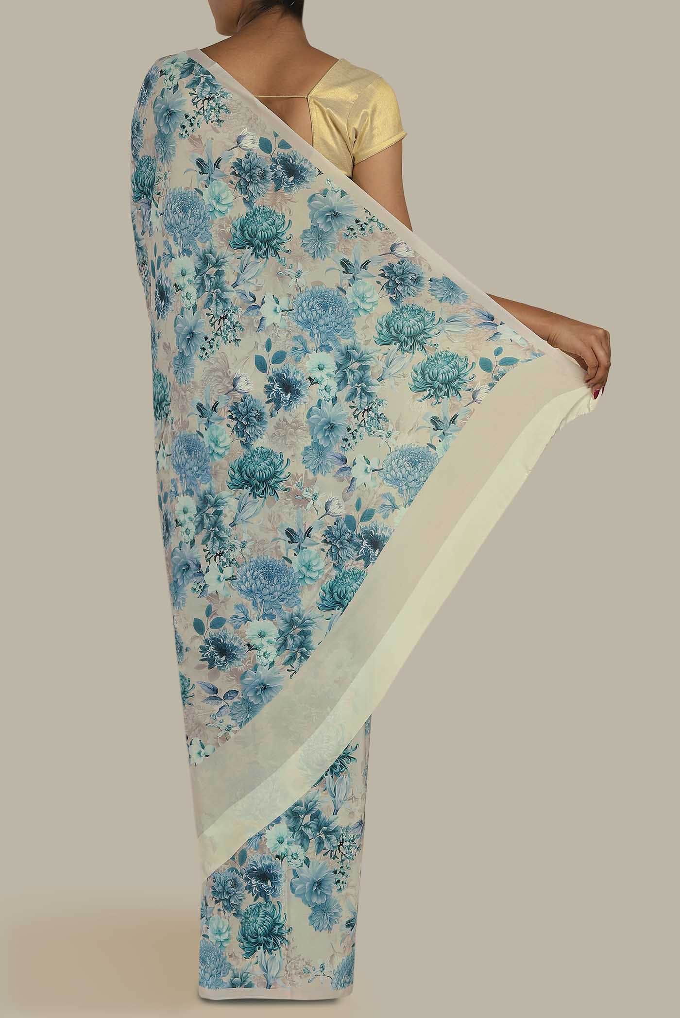 Beige Mysore Crepe Saree
