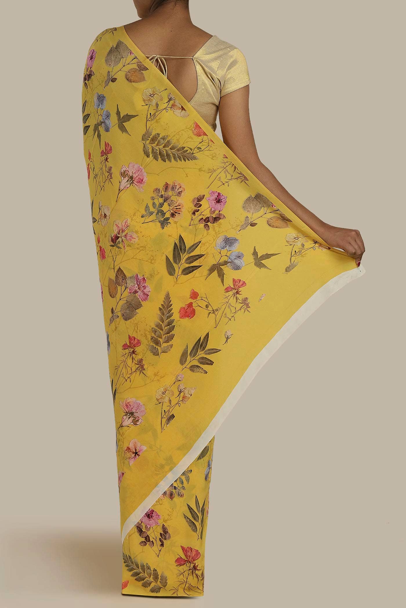 Yellow Crepe Saree
