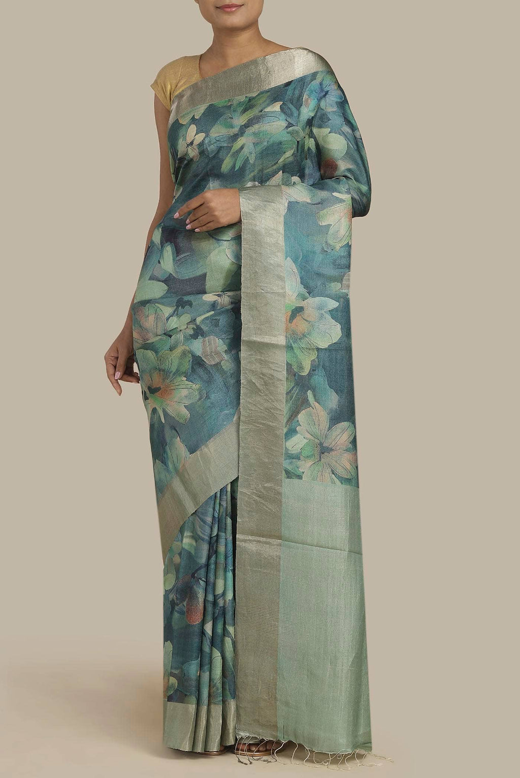Blue Bhagalpuri Tussar Silk Saree