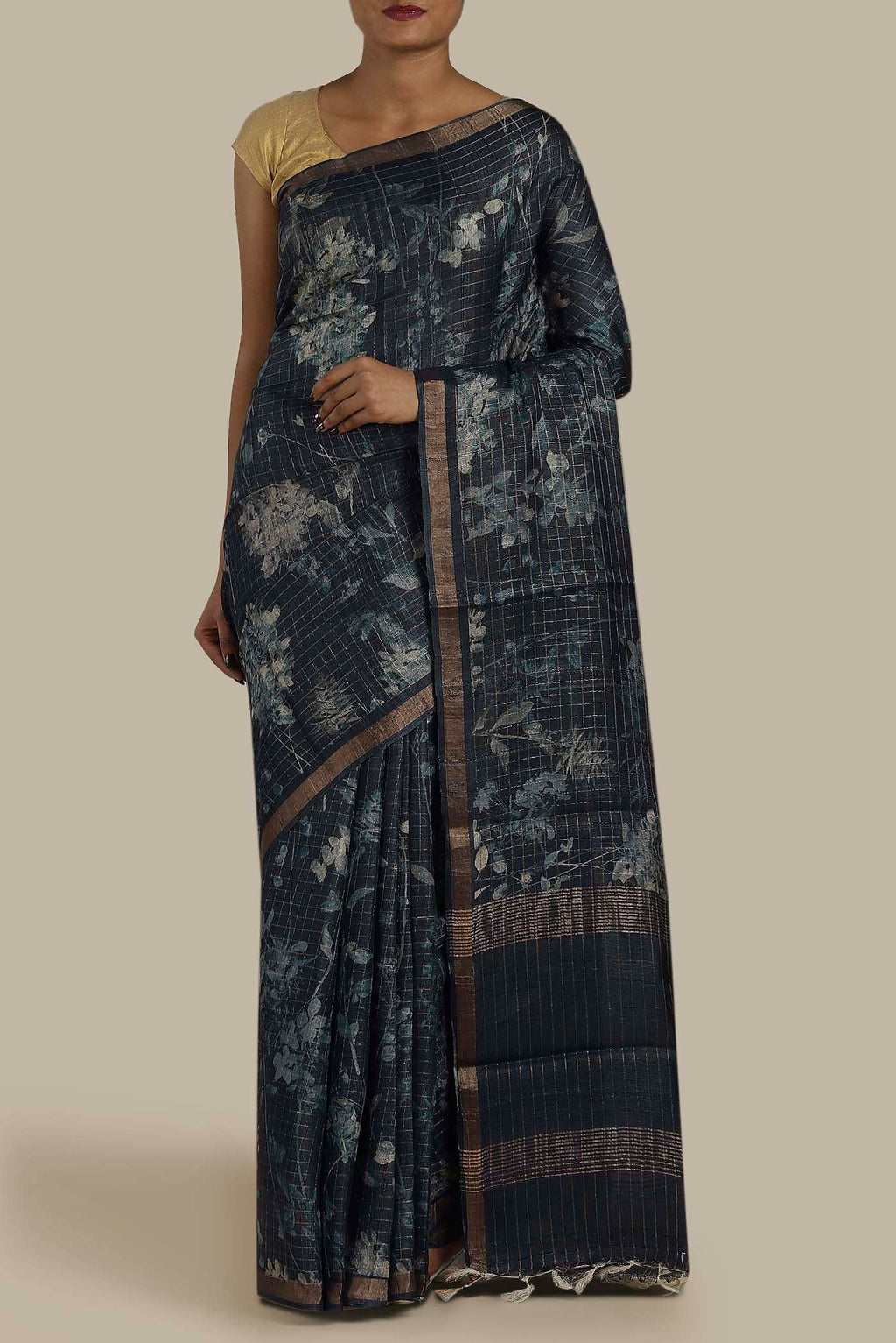Blue Bhagalpuri Tussar Silk Saree