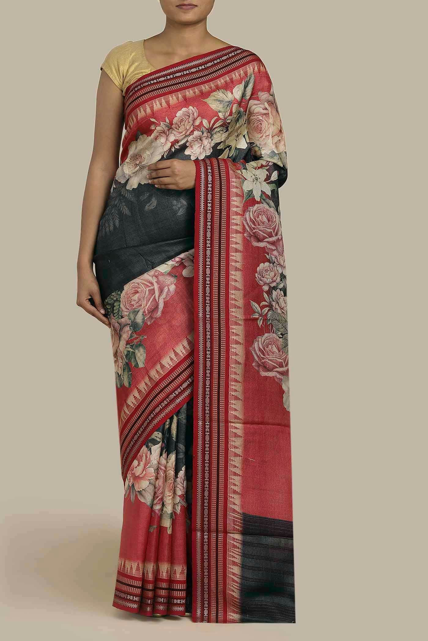 Black Bhagalpuri Tussar Silk Saree