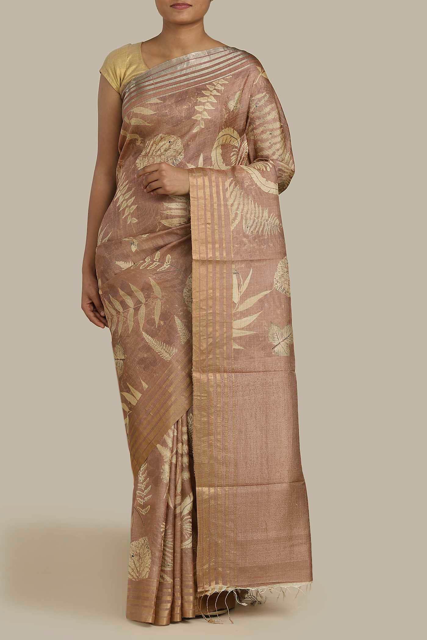 Peach Bhagalpuri Tussar Silk Saree