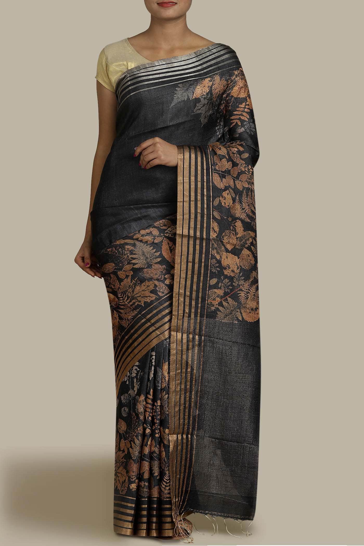 Black Bhagalpuri Tussar Silk Saree