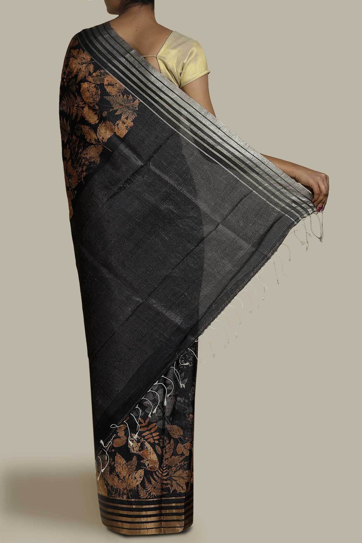 Black Bhagalpuri Tussar Silk Saree