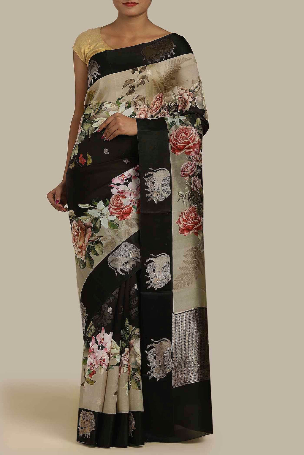 Black Bhagalpuri Tussar Silk Saree