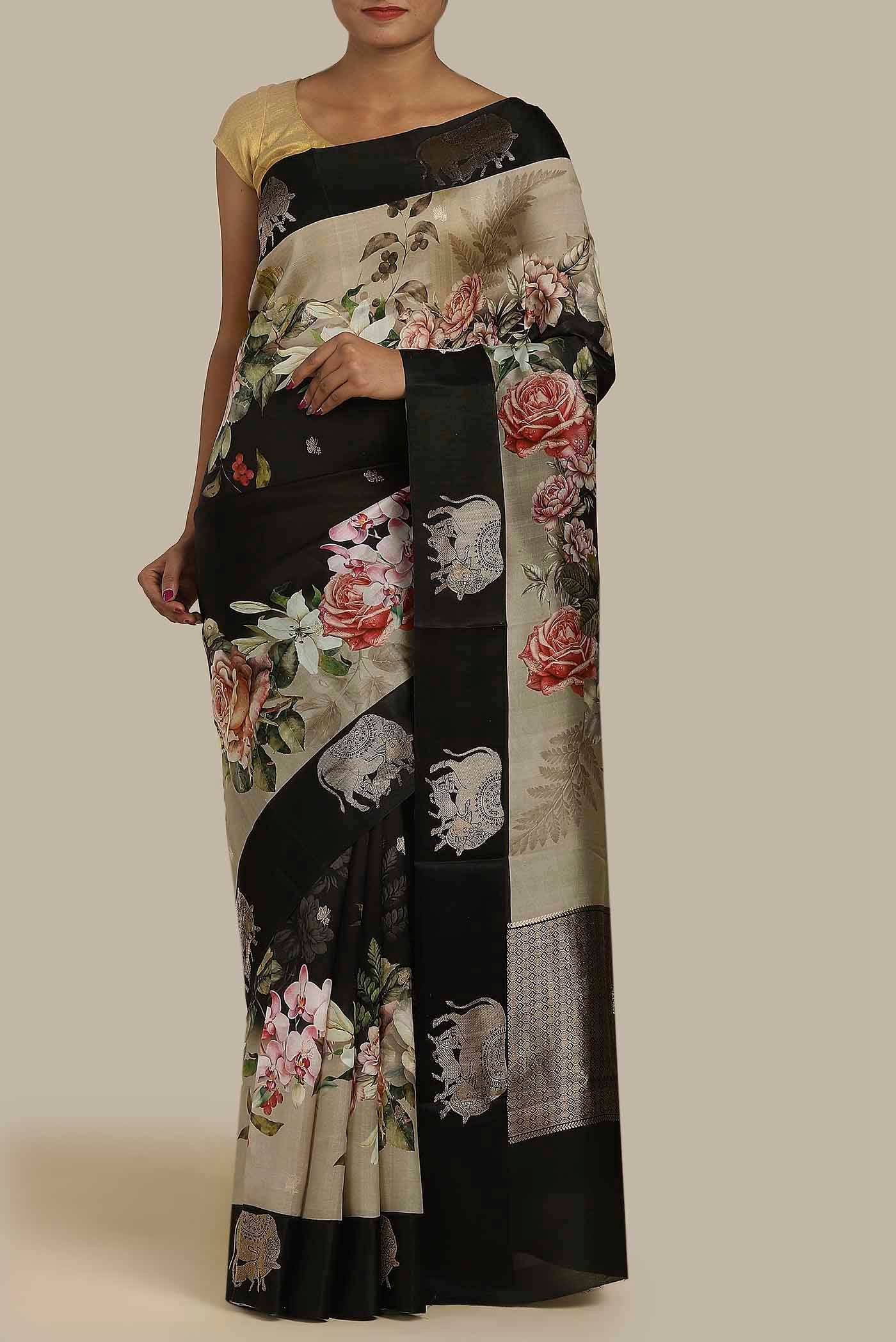Black Bhagalpuri Tussar Silk Saree
