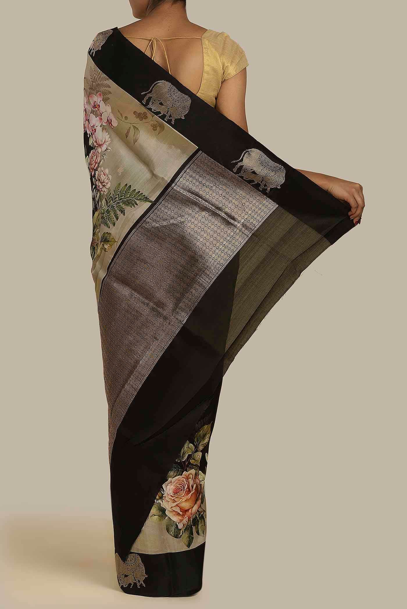 Black Bhagalpuri Tussar Silk Saree