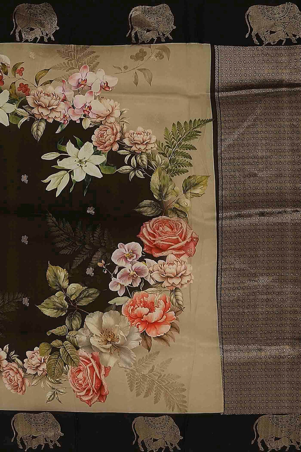 Black Bhagalpuri Tussar Silk Saree