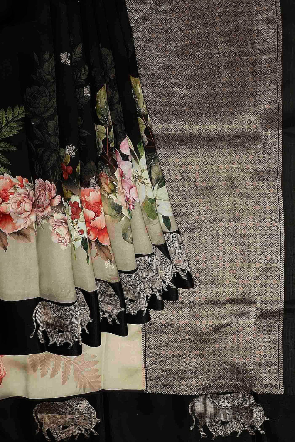 Black Bhagalpuri Tussar Silk Saree