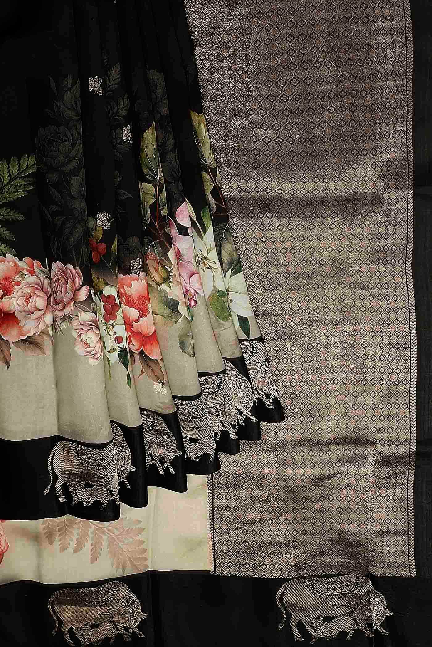Black Bhagalpuri Tussar Silk Saree