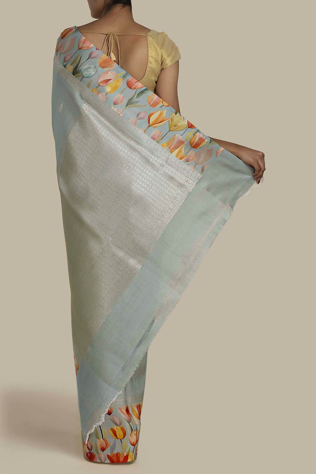 Grey Bhagalpuri Tussar Silk Saree