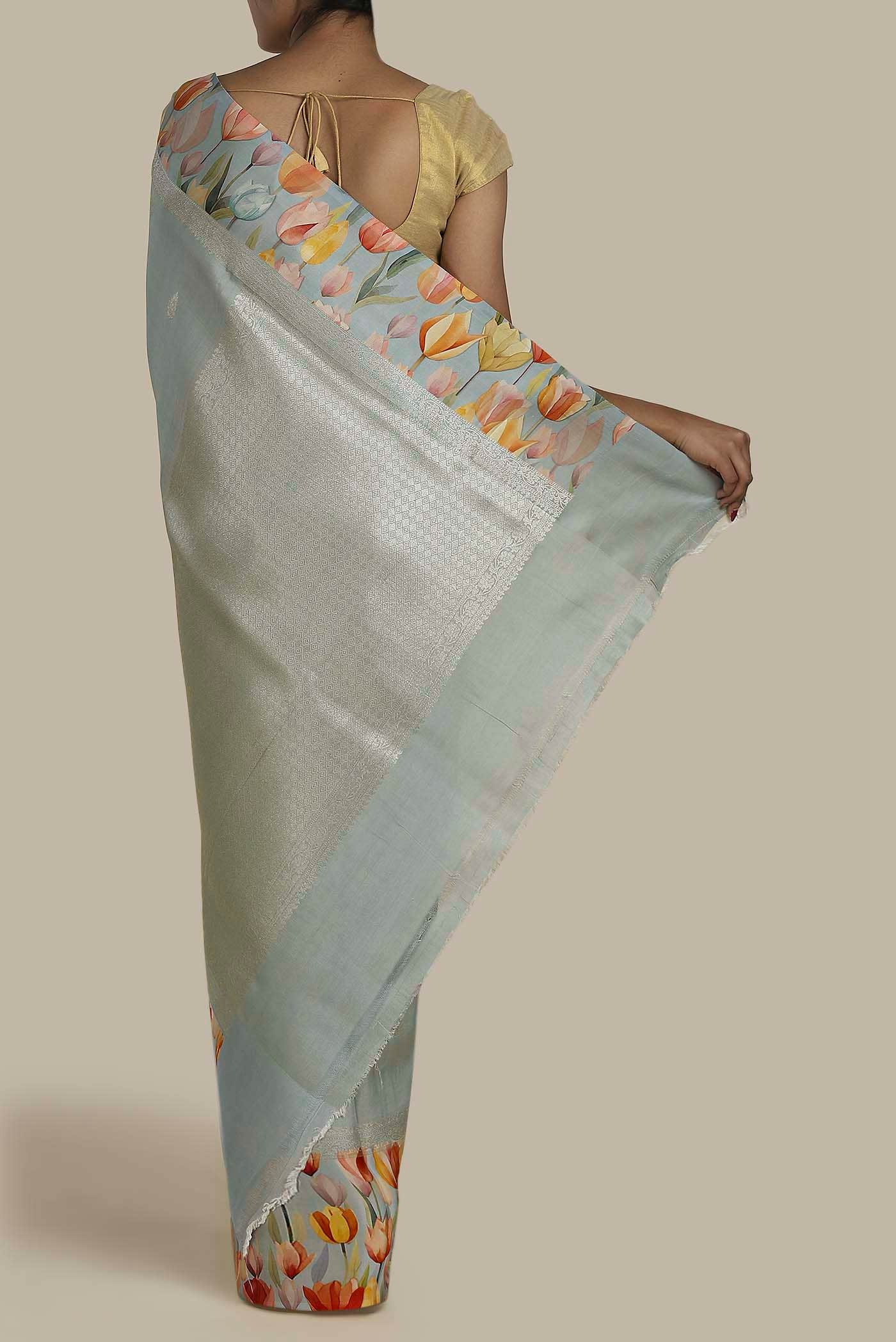 Grey Bhagalpuri Tussar Silk Saree