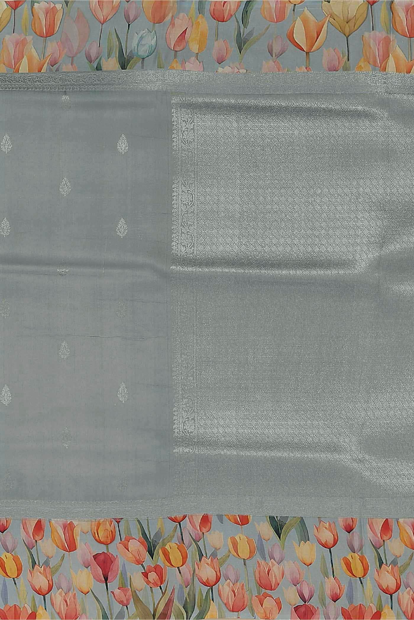 Grey Bhagalpuri Tussar Silk Saree