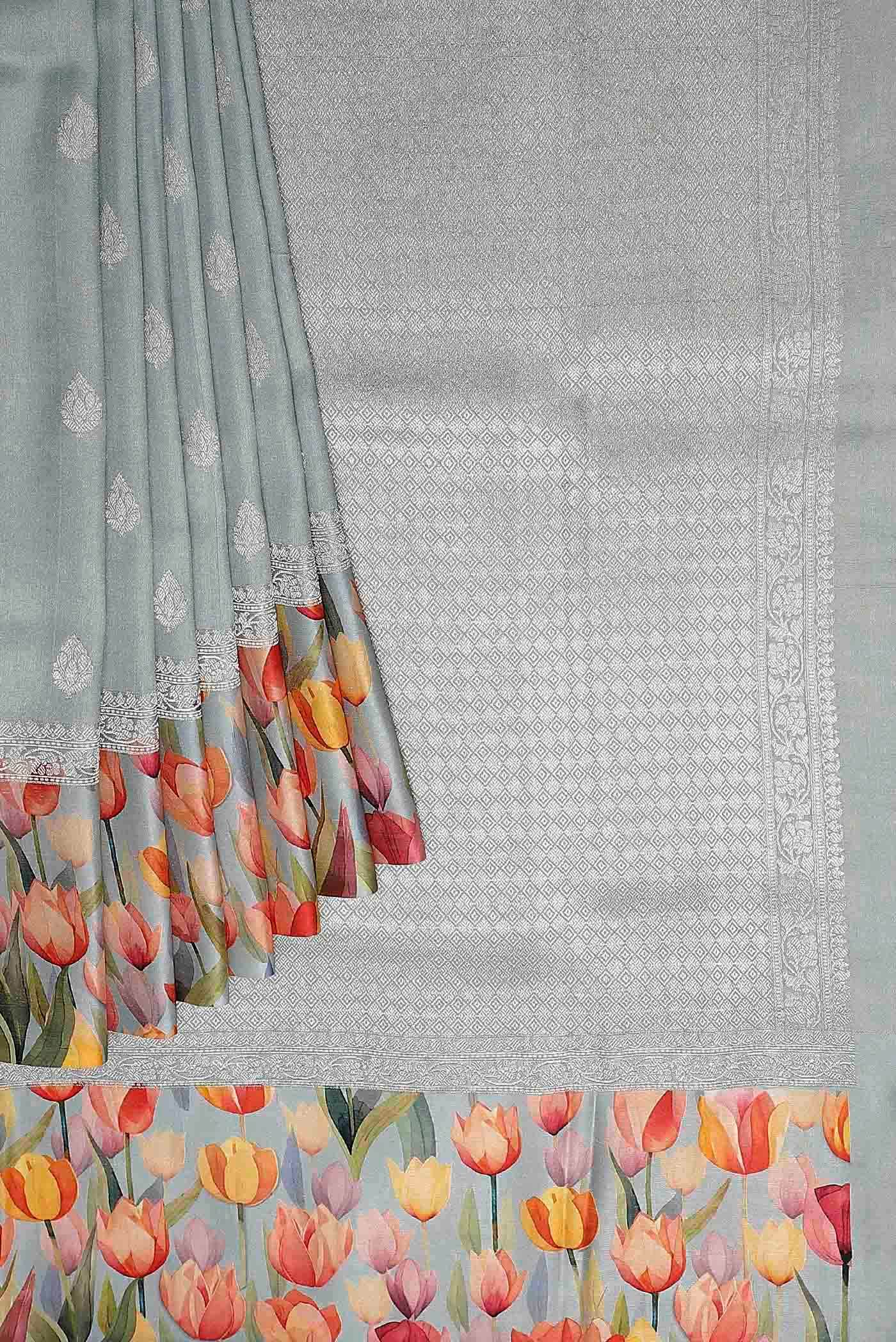 Grey Bhagalpuri Tussar Silk Saree