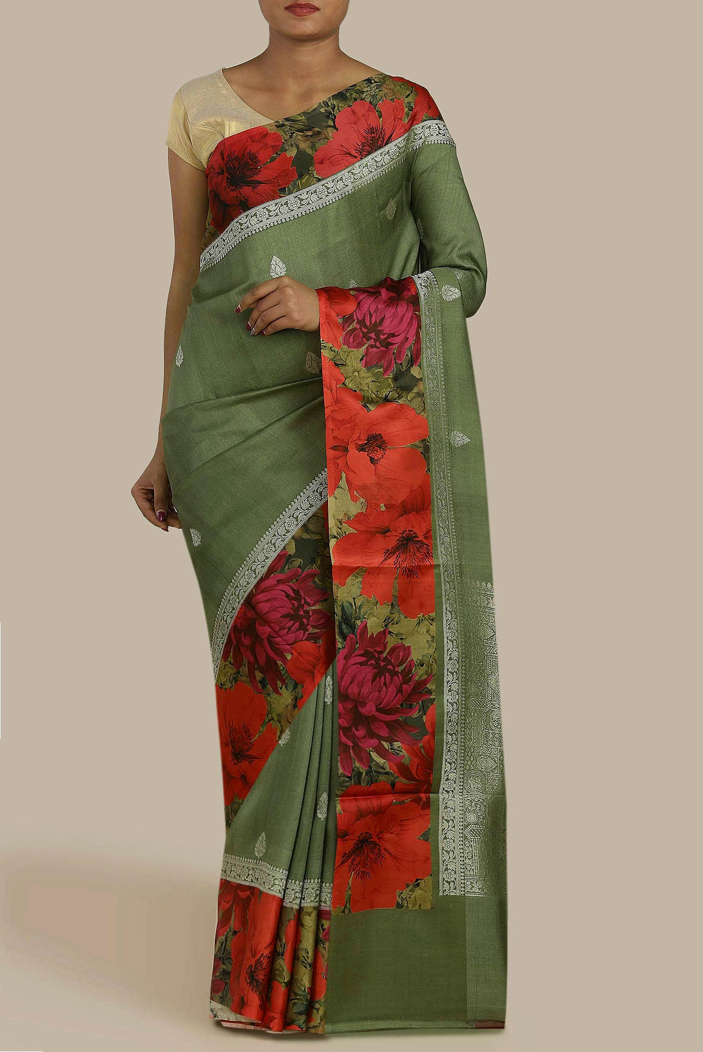 Green Tussar Silk Saree