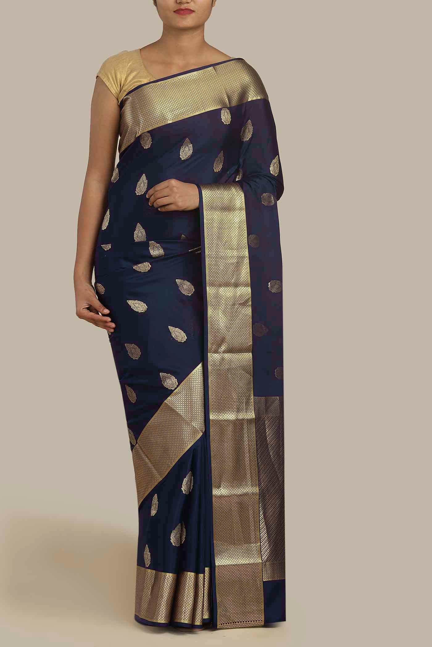 Blue Mysore Crepe Saree