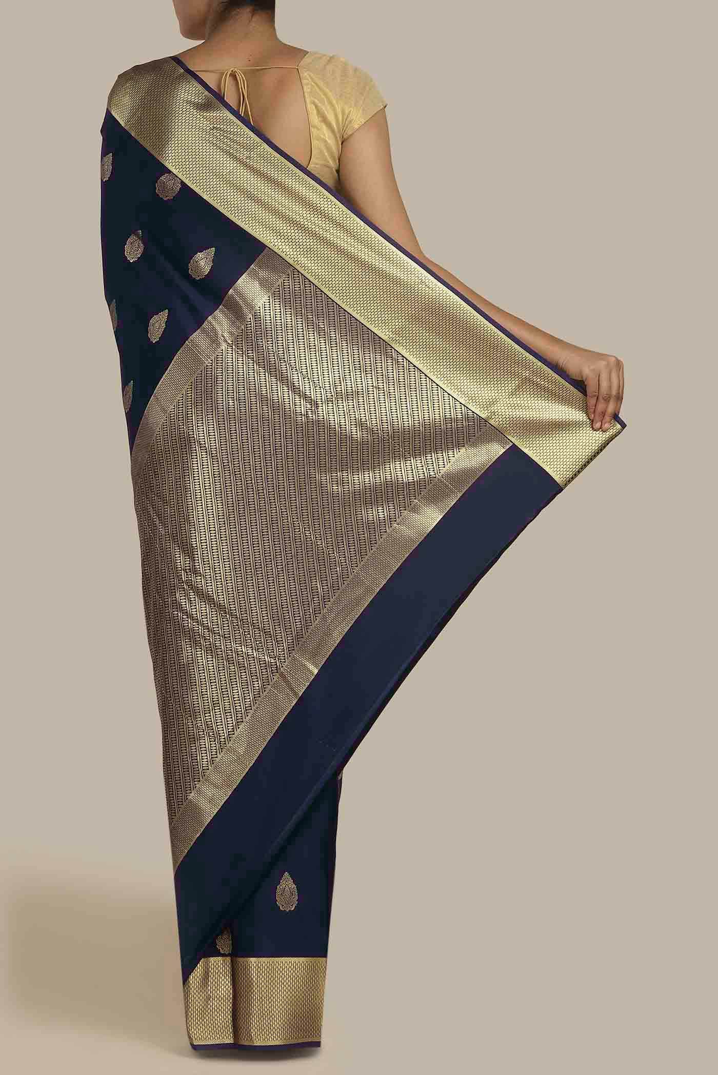 Blue Mysore Crepe Saree