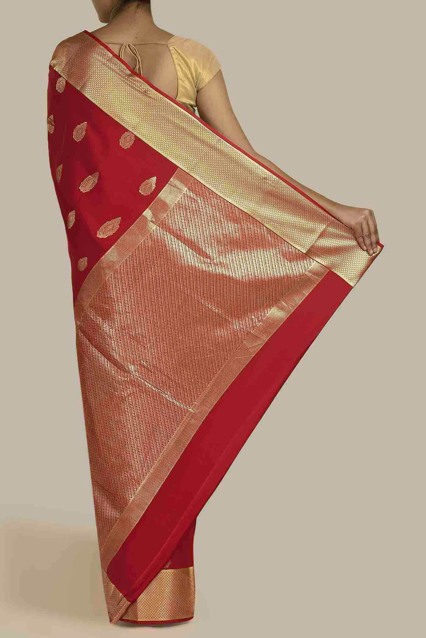 Red Mysore Crepe Saree