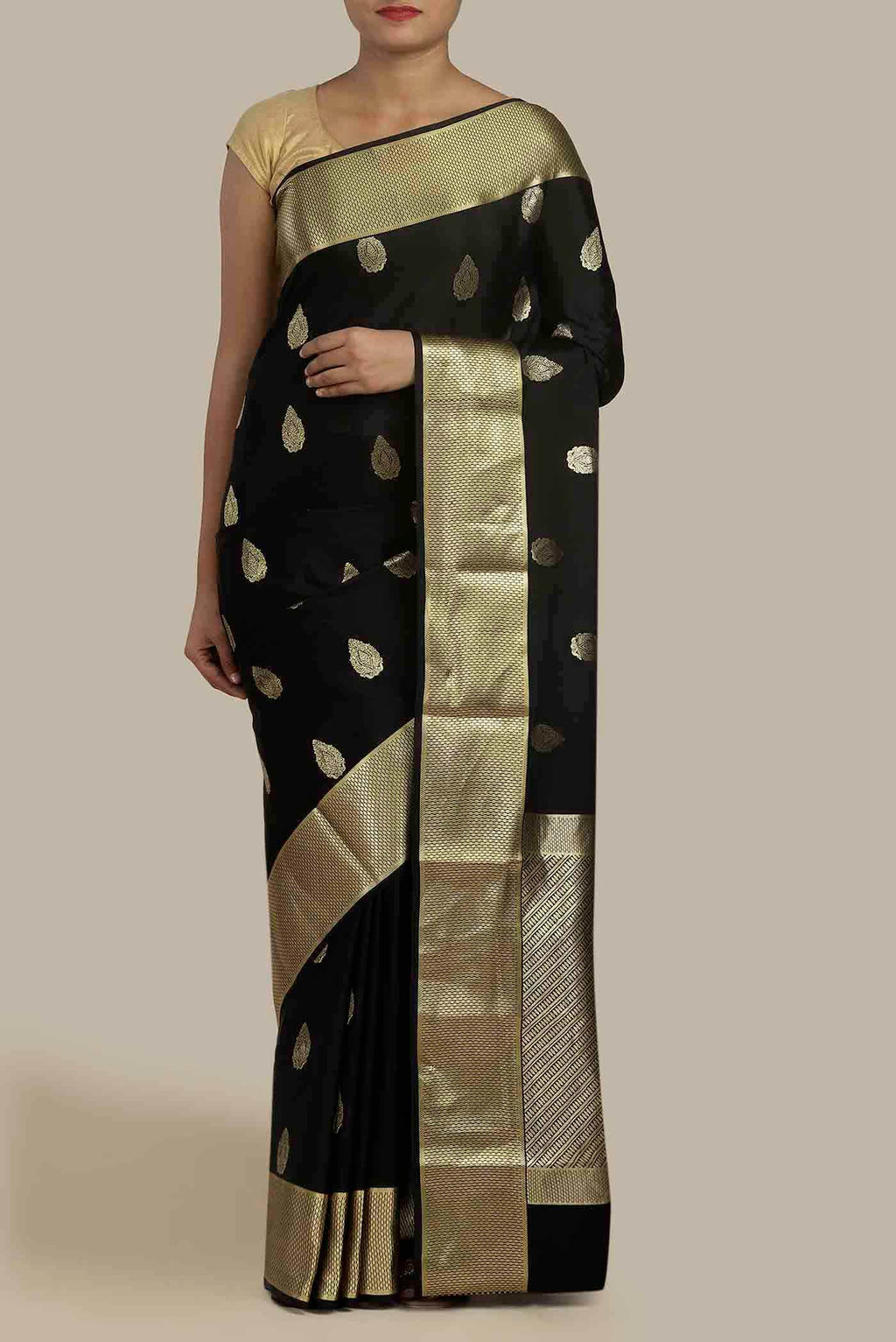 Black Mysore Crepe Saree