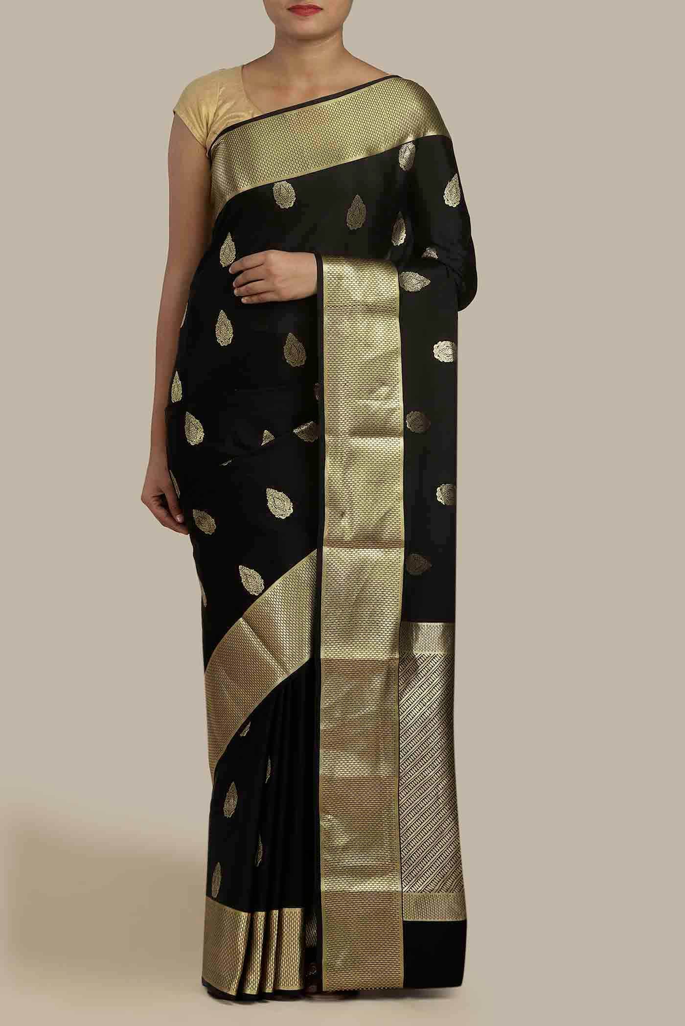 Black Mysore Crepe Saree