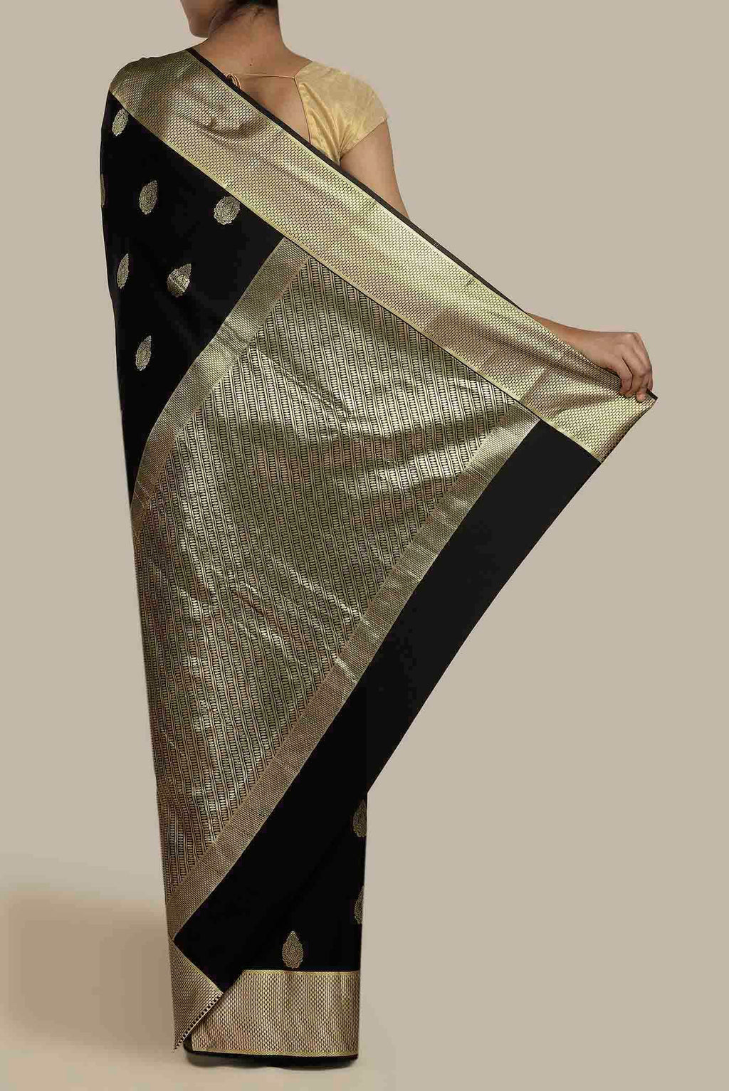 Black Mysore Crepe Saree