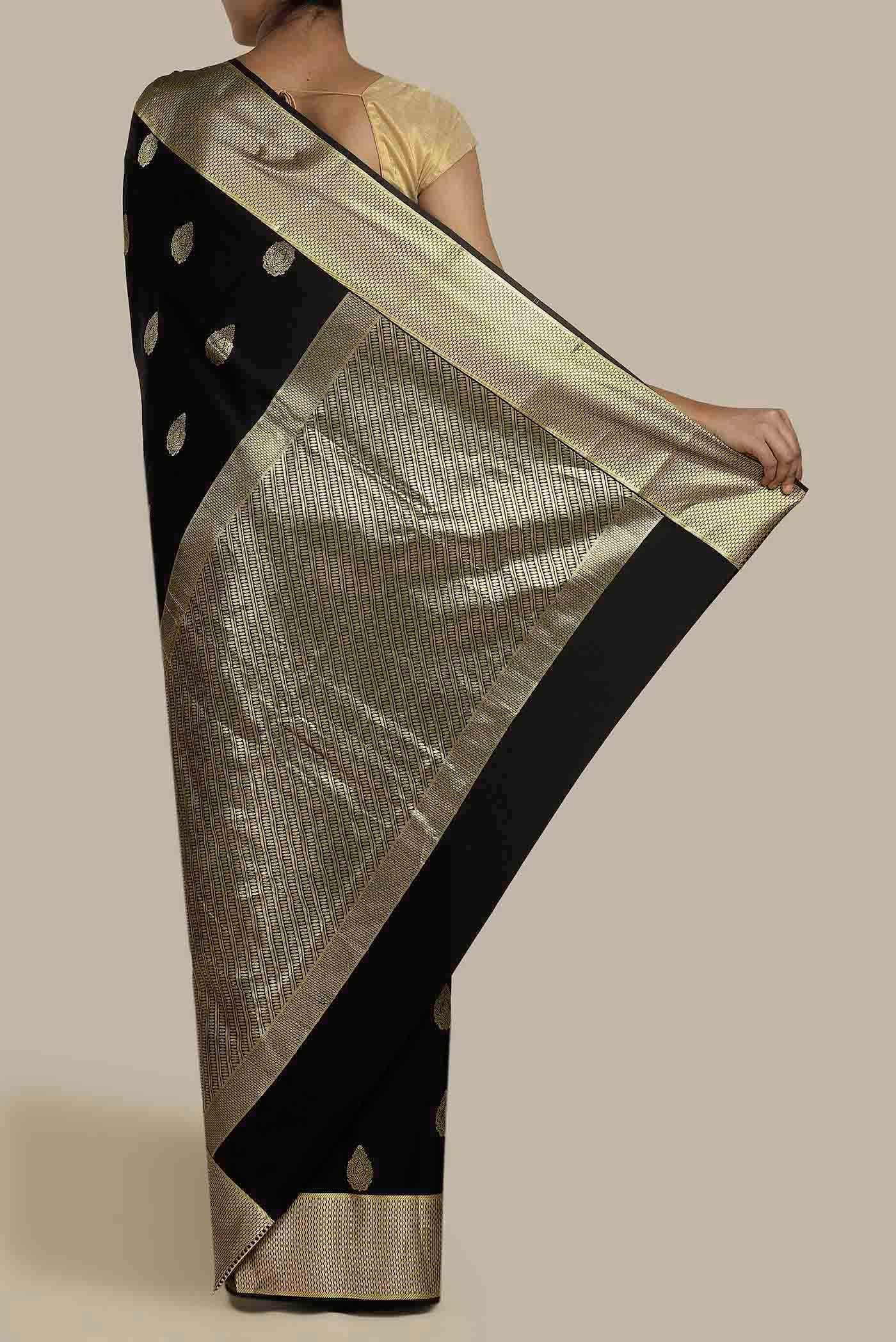 Black Mysore Crepe Saree