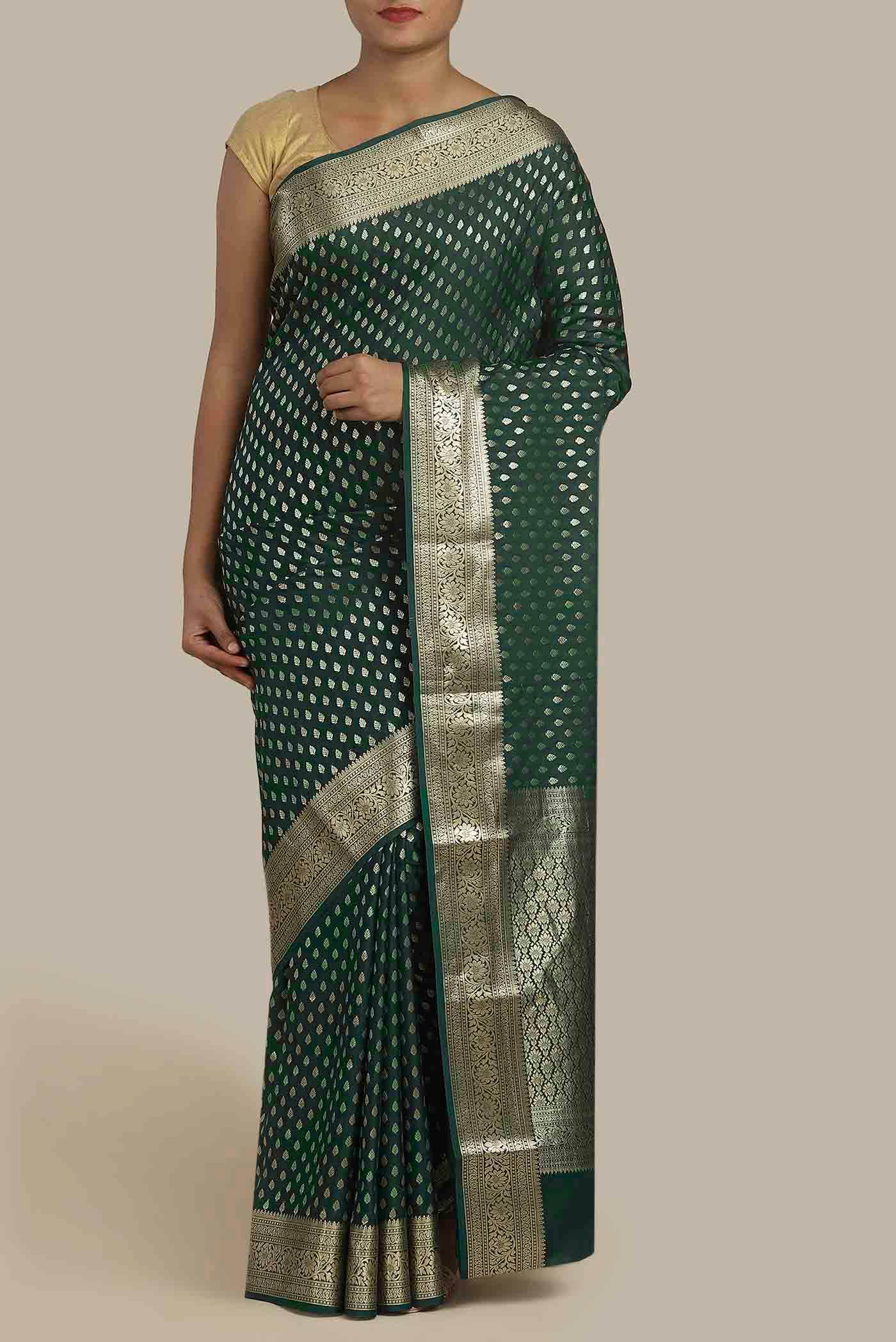 Bottle Green Mysore Crepe Saree