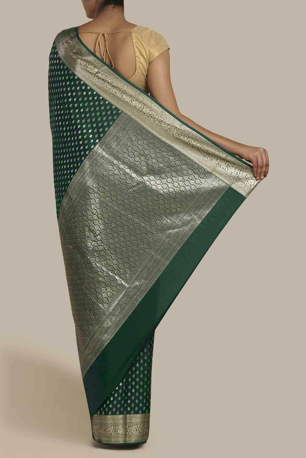 Bottle Green Mysore Crepe Saree