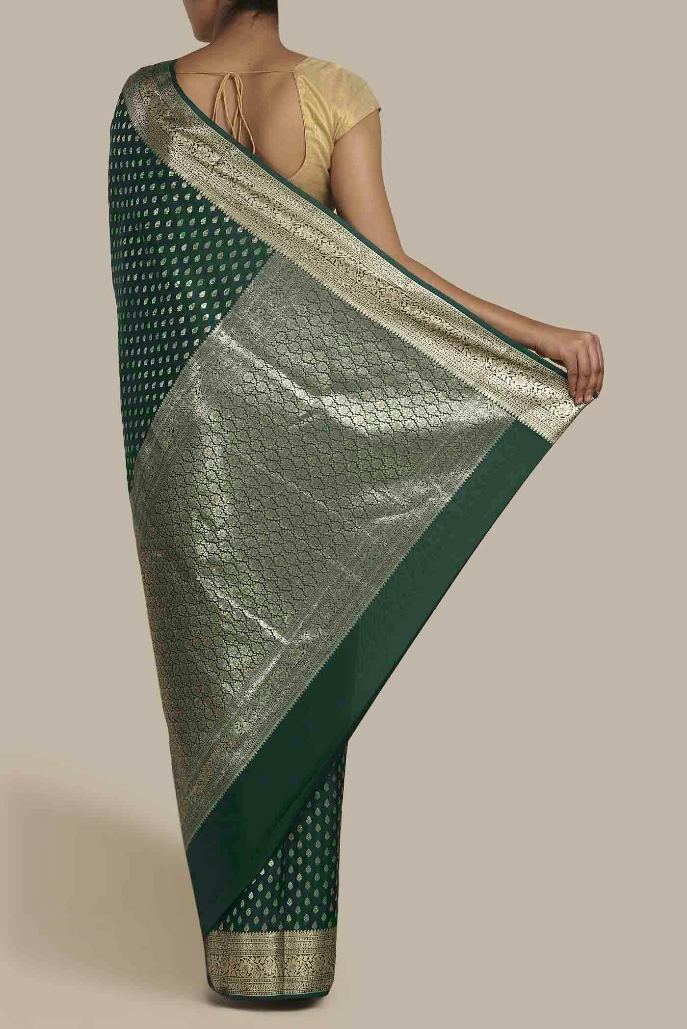 Bottle Green Mysore Crepe Saree