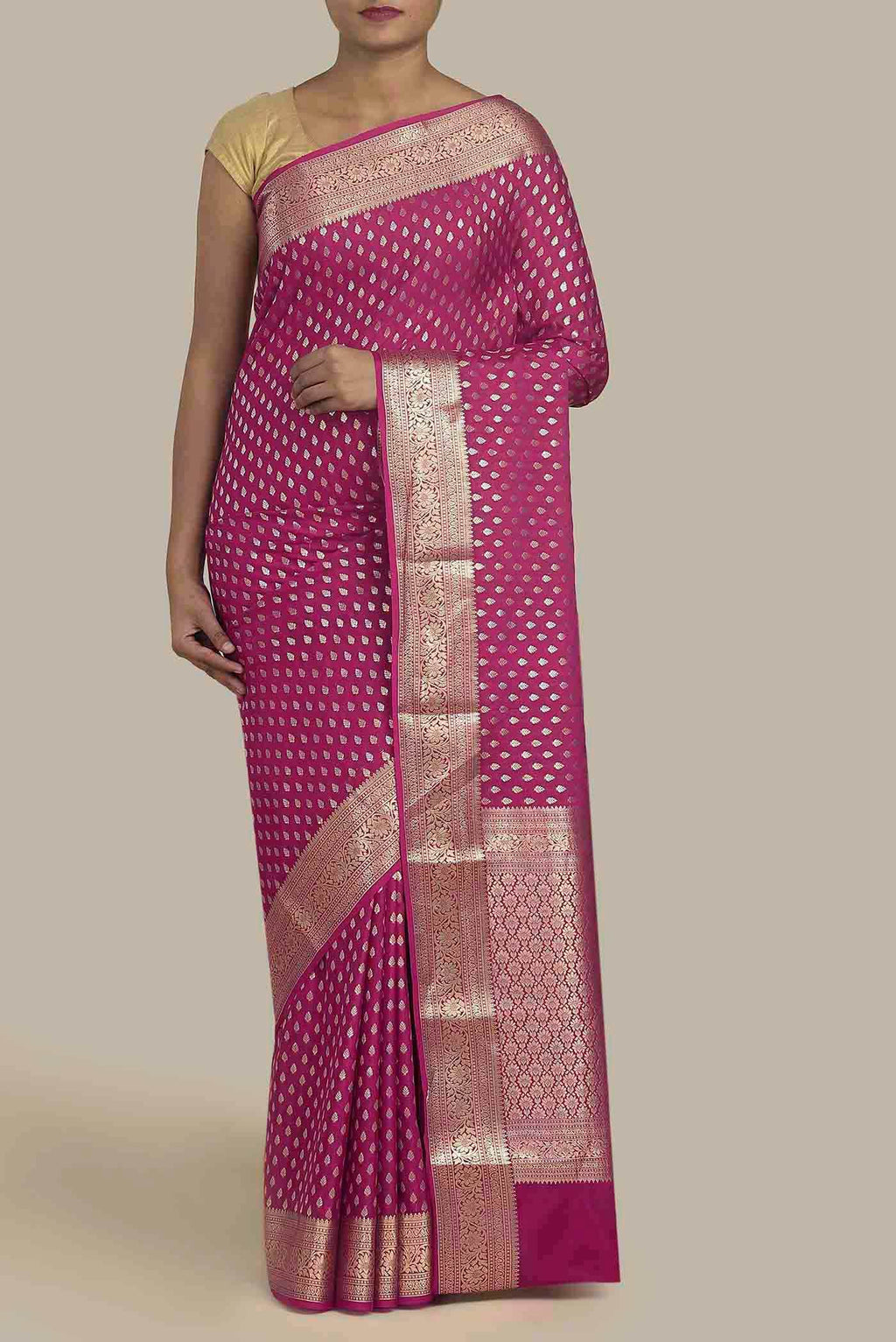 Pink Mysore Crepe Saree