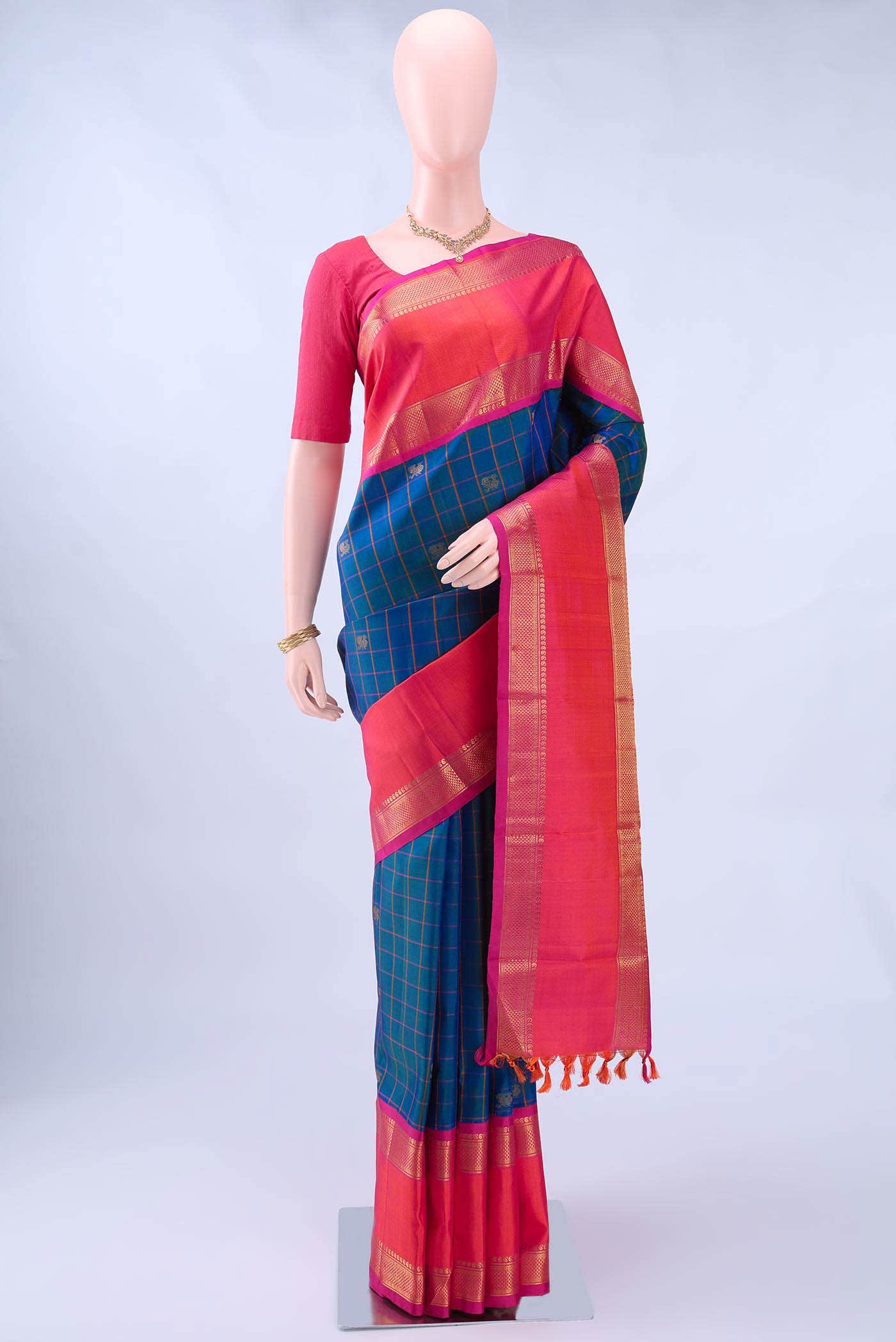 Pure Silk Pure Zari Dark Blue Kanchipuram Saree