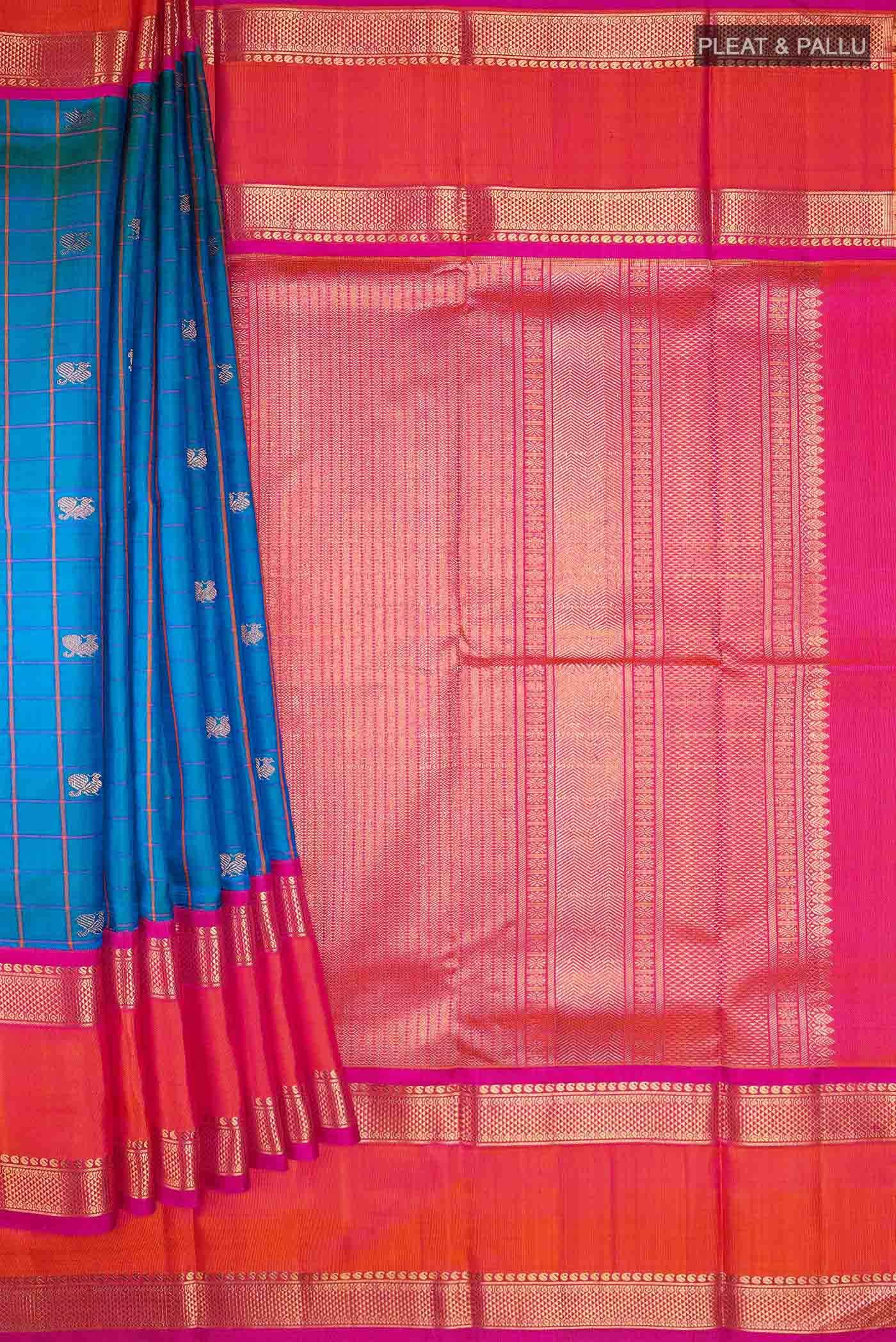 Pure Silk Pure Zari Dark Blue Kanchipuram Saree