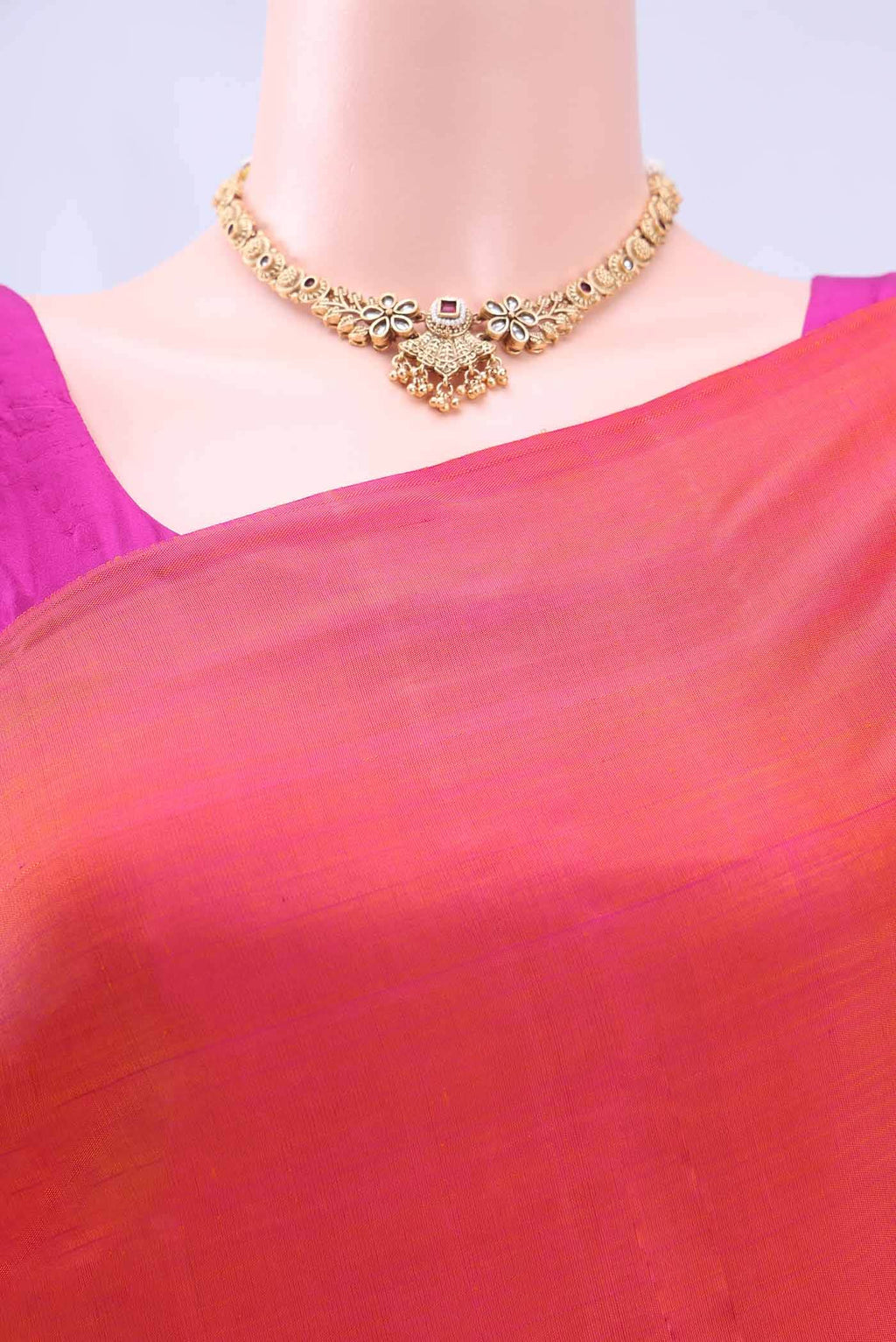 Brick Orange Kanchipuram Silk Saree